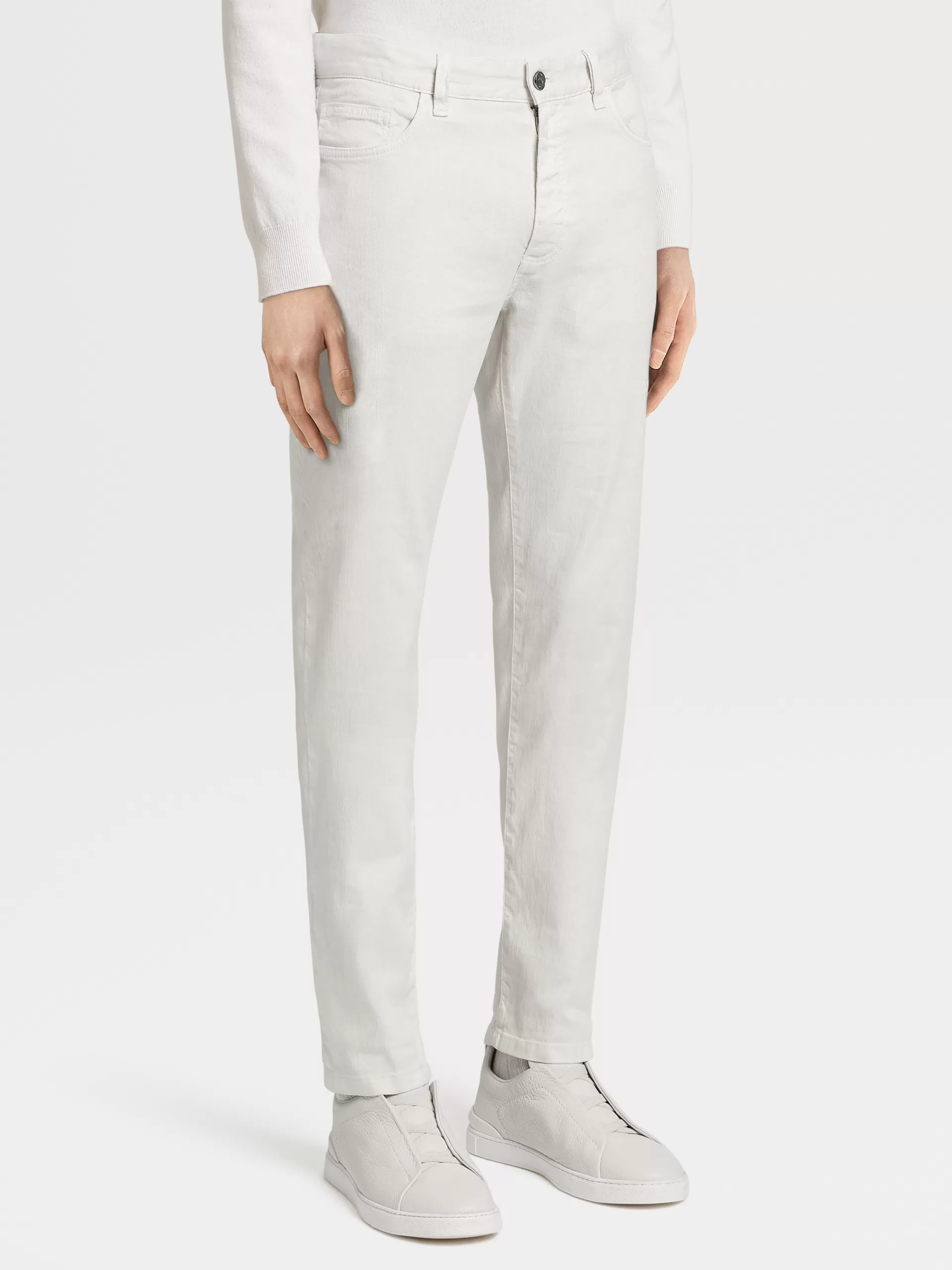 ZEGNA Jeans^Calças Em Mistura De Linho Elastico Com Tingimento Em Peca Bege-Claro