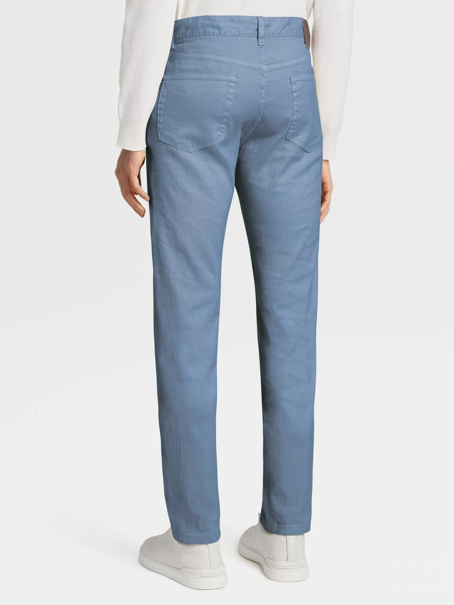 ZEGNA Jeans^Calças Em Mistura De Linho Elastico Com Tingimento Em Peca Azul Avio