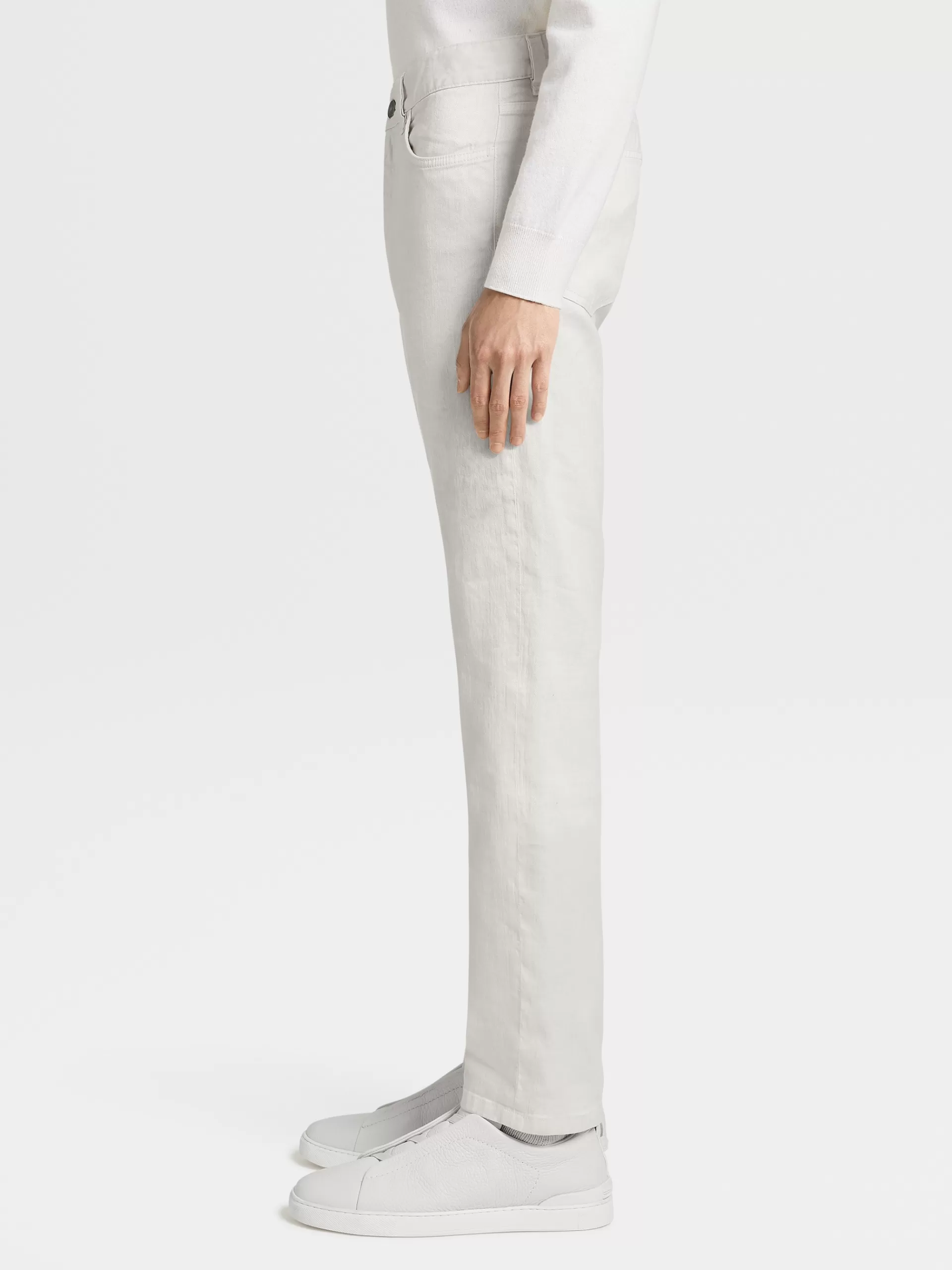 ZEGNA Jeans^Calças Em Mistura De Linho Elastico Com Tingimento Em Peca Bege-Claro