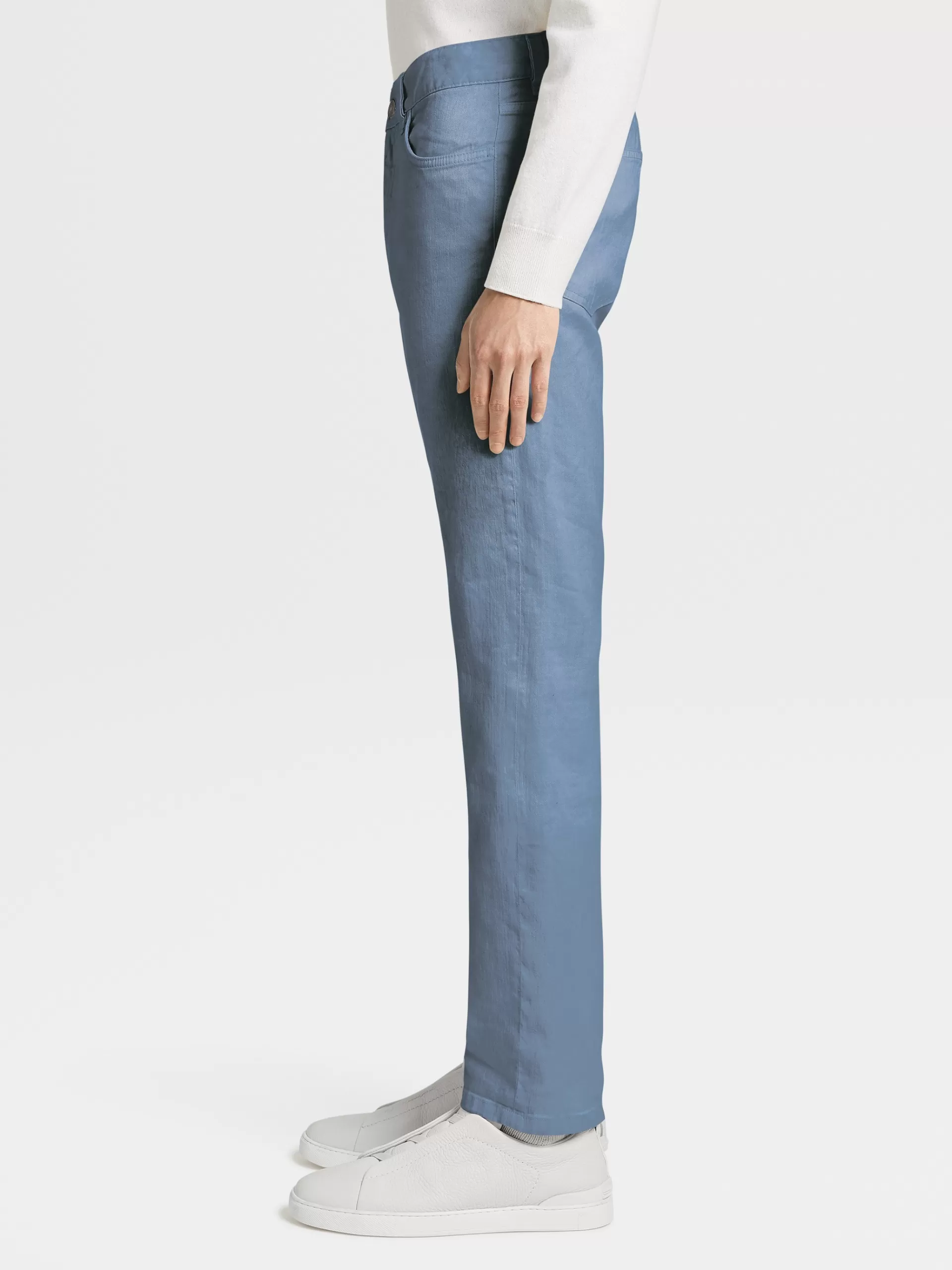 ZEGNA Jeans^Calças Em Mistura De Linho Elastico Com Tingimento Em Peca Azul Avio