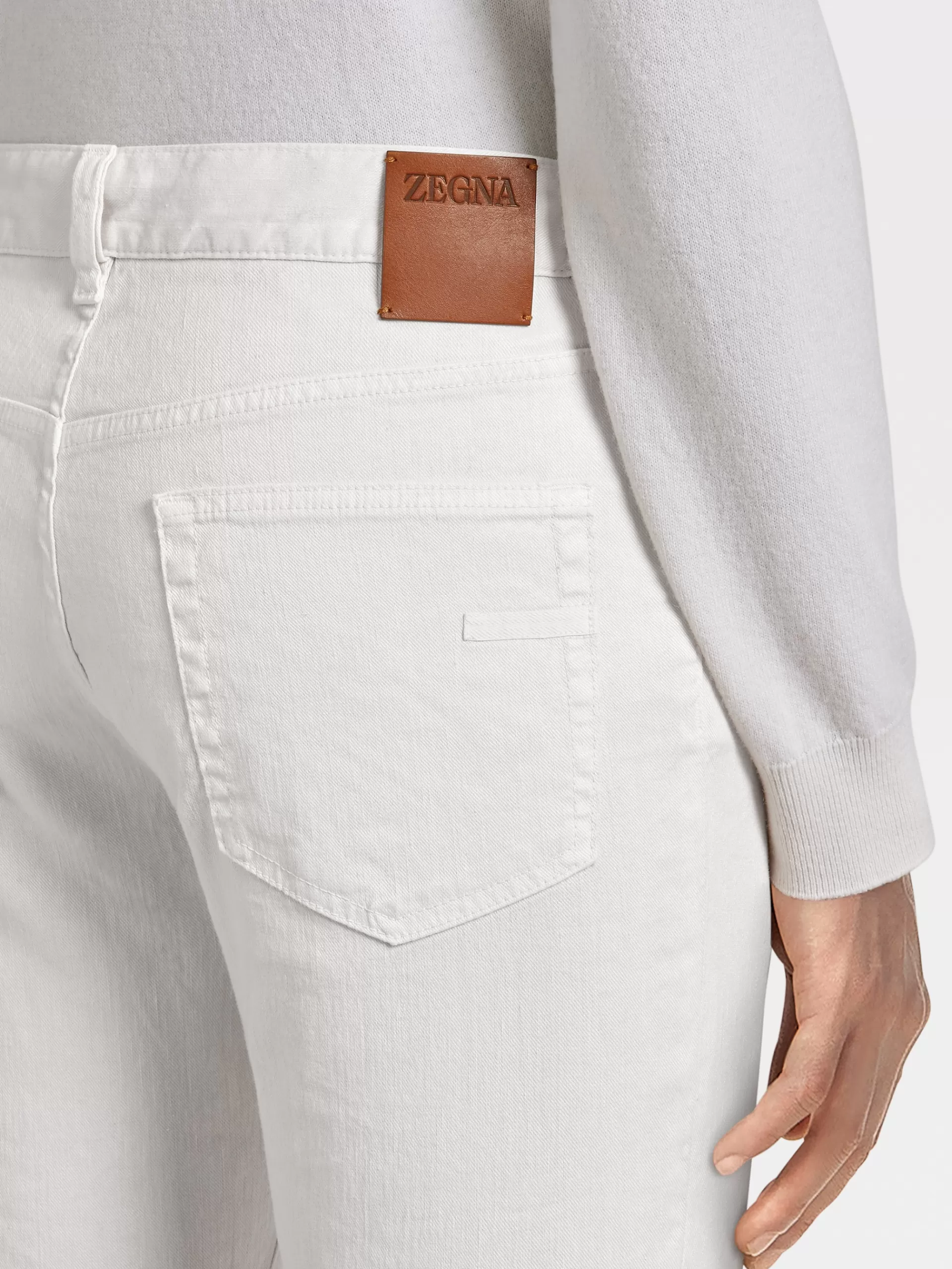 ZEGNA Jeans^Calças Em Mistura De Linho Elastico Com Tingimento Em Peca Bege-Claro