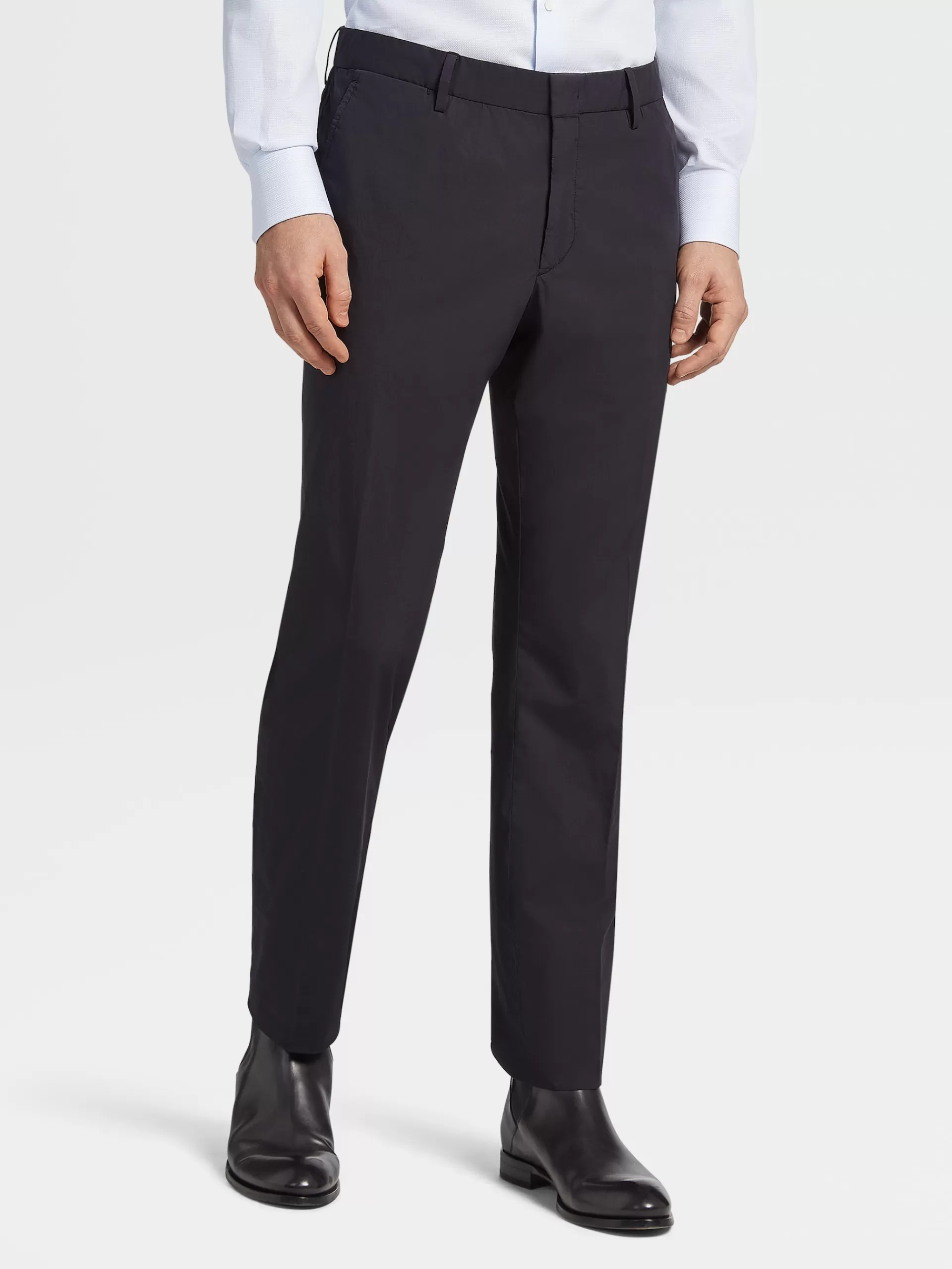 ZEGNA Calças^Calças Em Telavela De Algodao Elastico Azul-Marinho