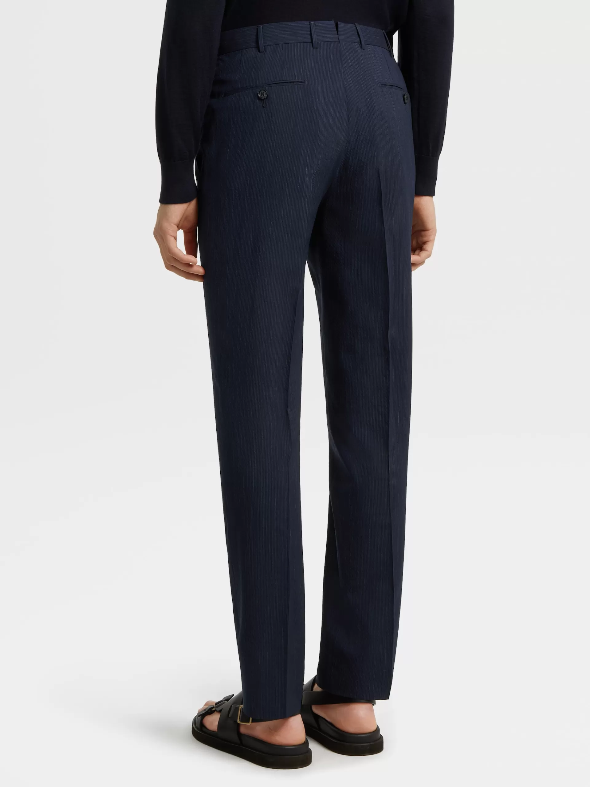 ZEGNA Calças^Calças No Tom Azul E Azul-Marinho Em Mistura De La Trofeo™ Seersucker Com Micropadrao De Xadrez Azul/Azul-Marinho