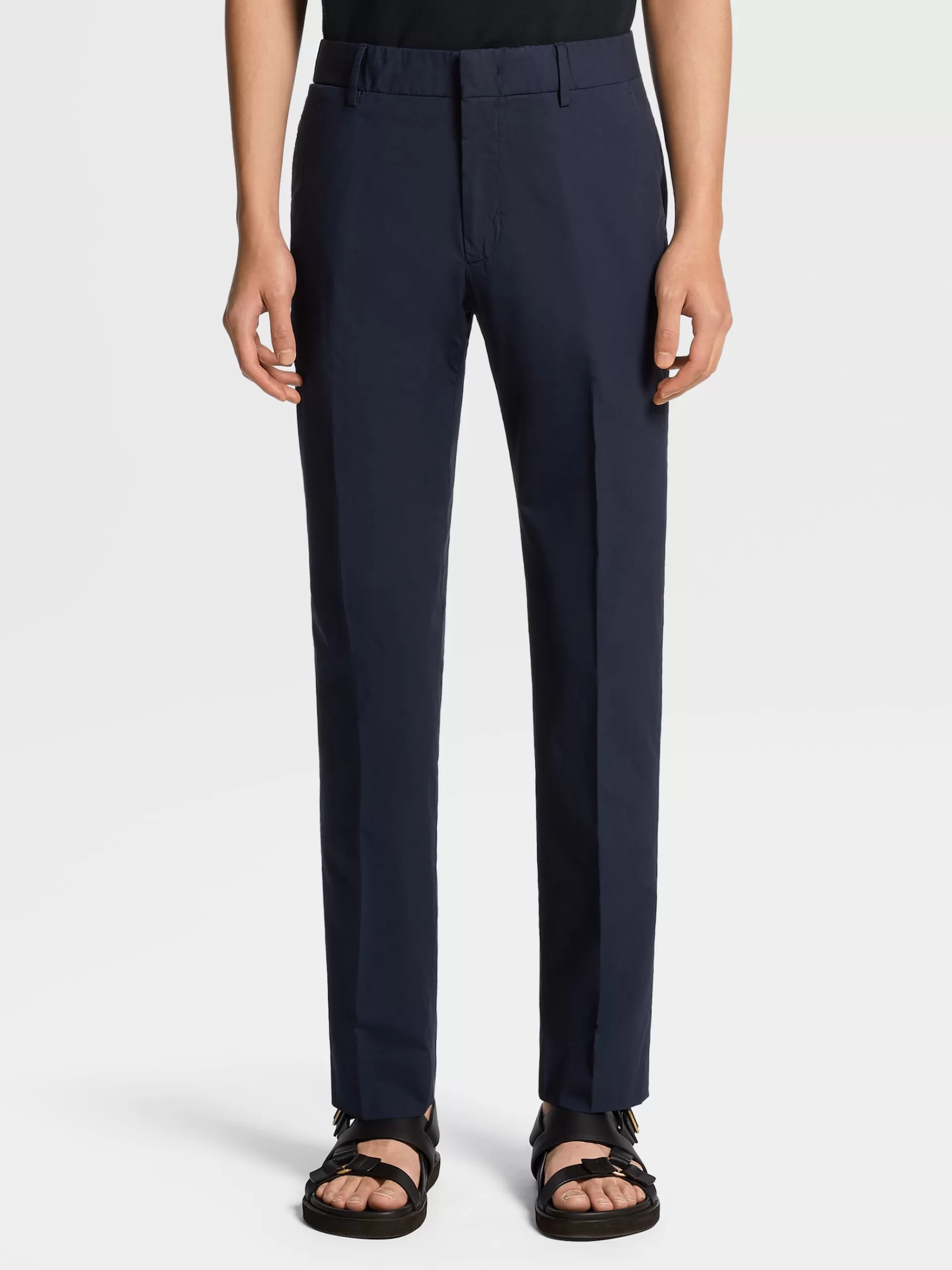 ZEGNA Calças^Calças No Tom Em Algodao Elastico Tela Vela Azul-Marinho