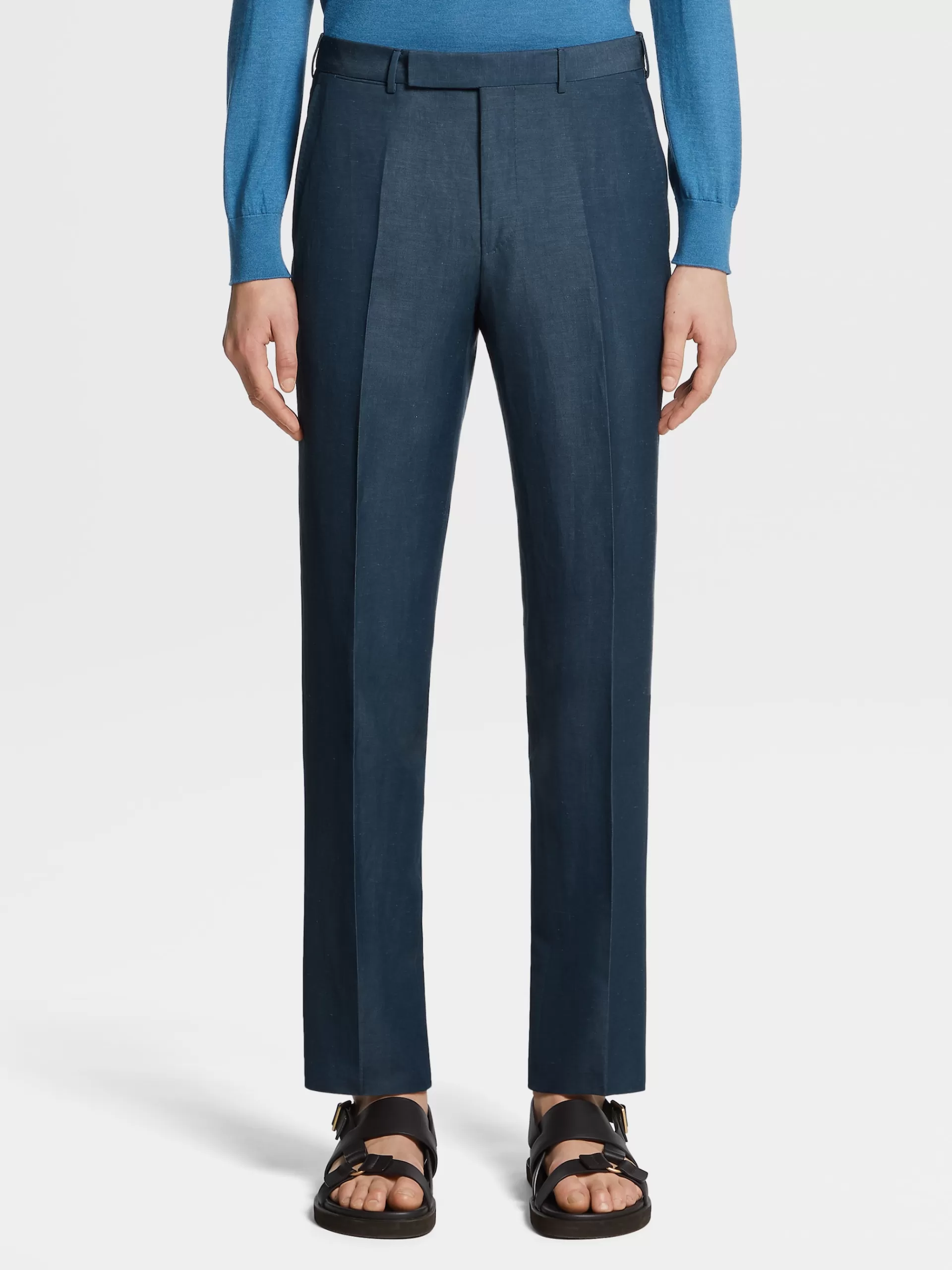 ZEGNA Calças^Calças No Tom Em La E Linho Trofeo™ Summer Azul-Petroleo Escuro