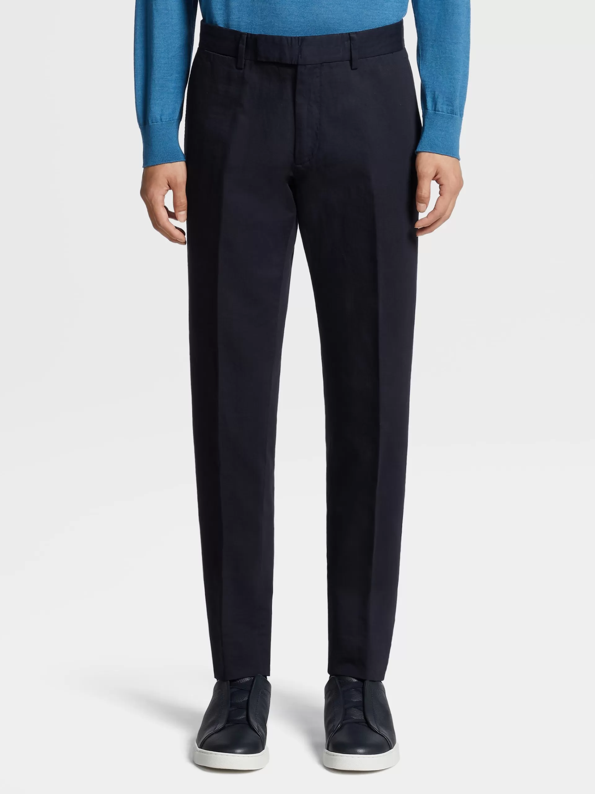 ZEGNA Calças^Calças No Tom Summer Chino Em Algodao E Linho Azul-Marinho