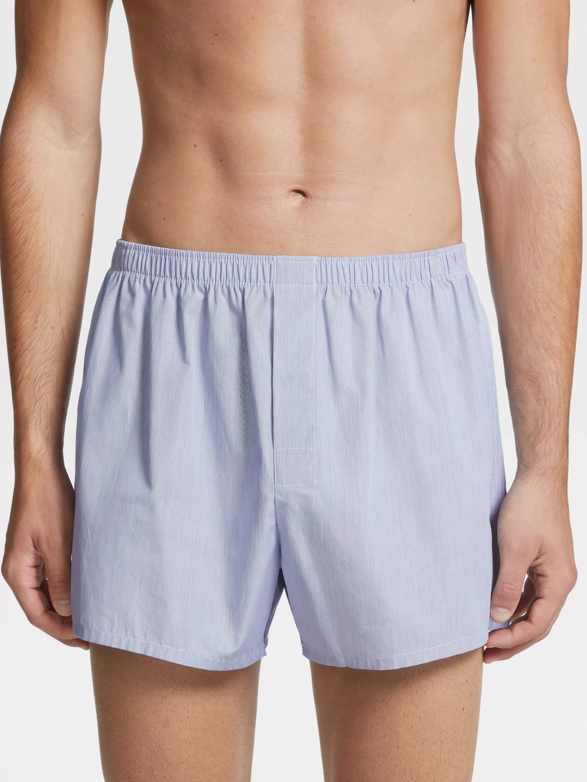 ZEGNA Roupa Interior E Meias^Calcoes Com Microrriscas Em Popelina De Algodao Azul
