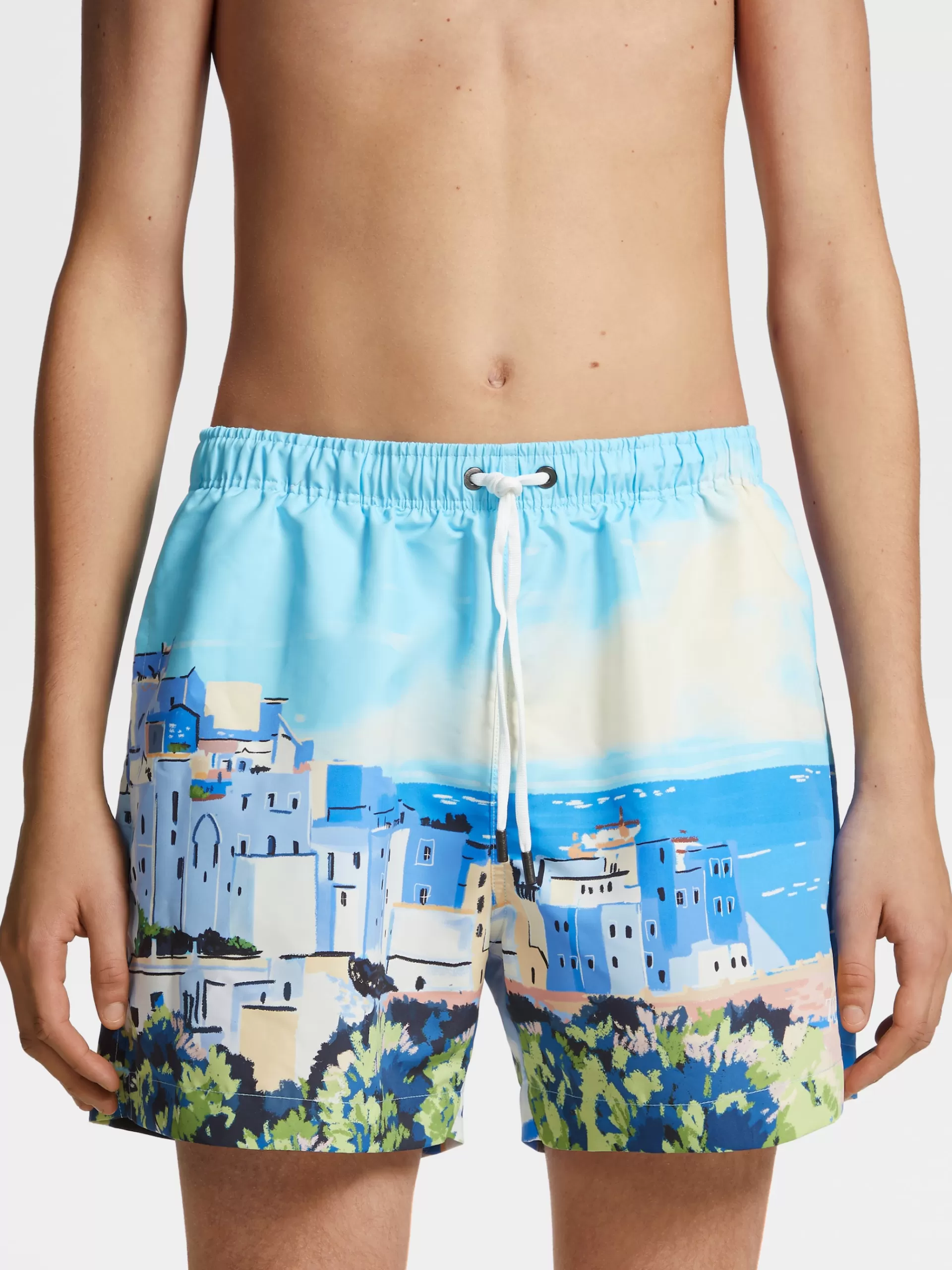 ZEGNA Moda Praia^Calcoes De Banho Com Estampado De Aguarela Ostuni Azul-Claro