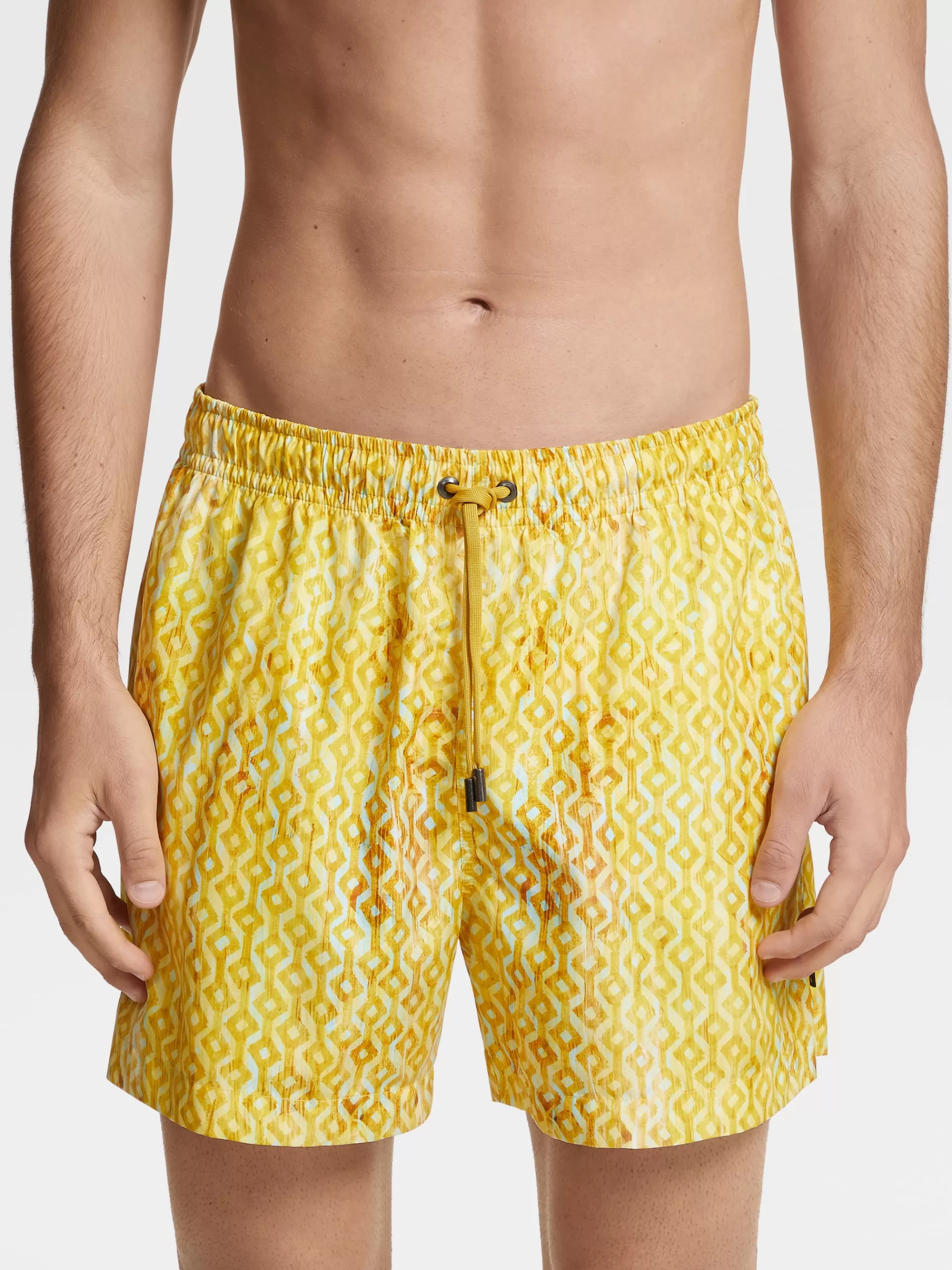 ZEGNA Moda Praia^Calcoes De Banho S Em Tecido Tecnico Estampado Amarelo