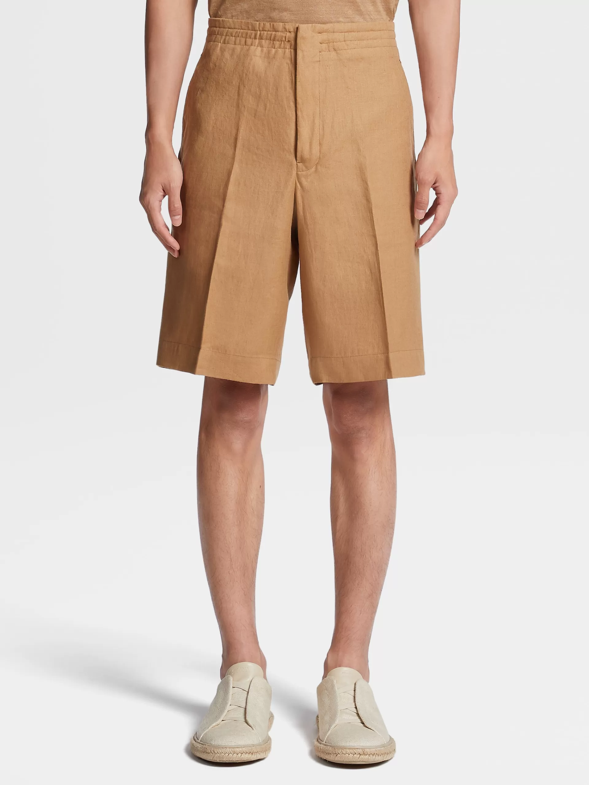 ZEGNA Calças^Calcoes Em Linho Puro Bege
