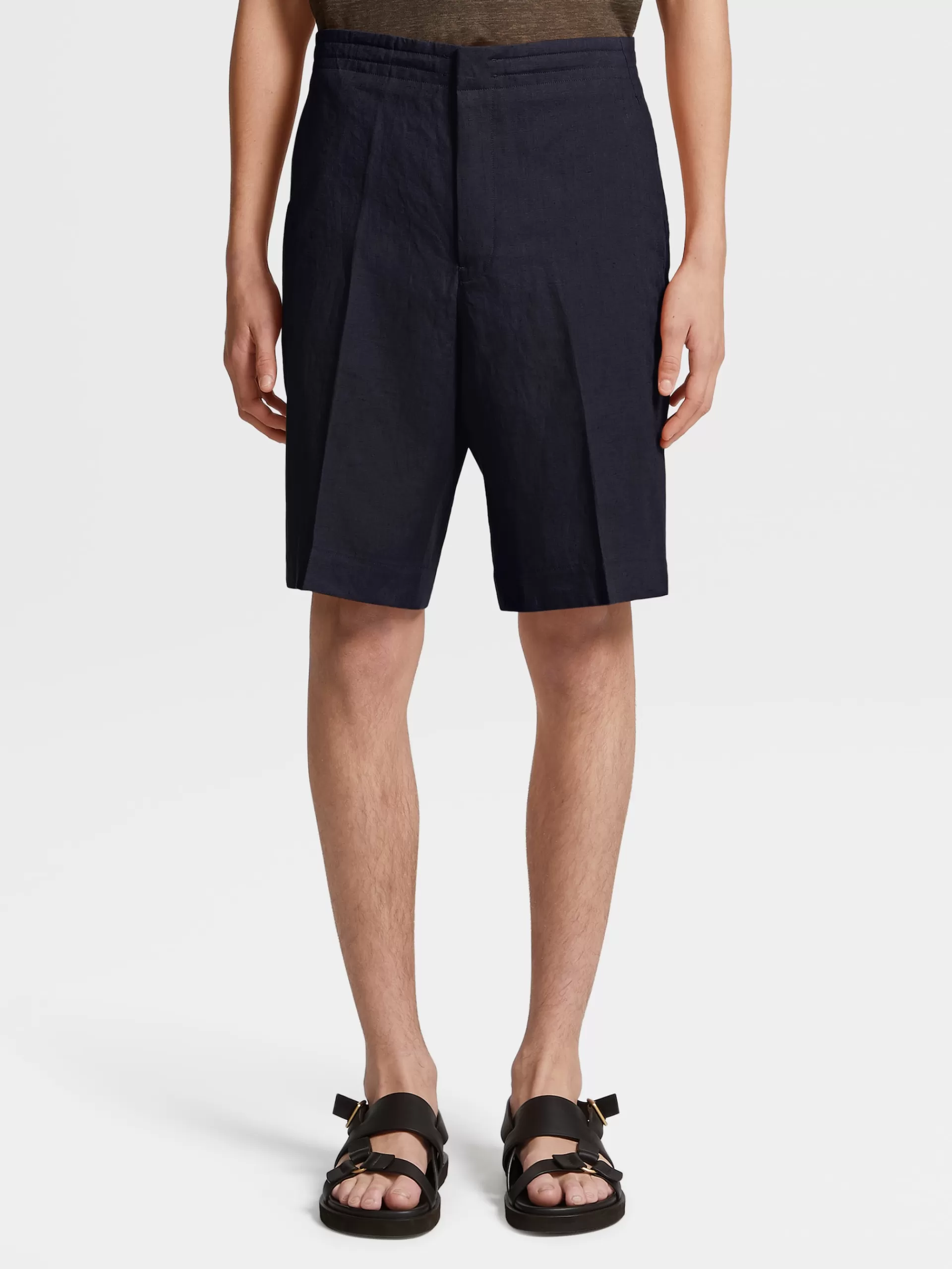 ZEGNA Calças^Calcoes Em Linho Puro Azul-Marinho