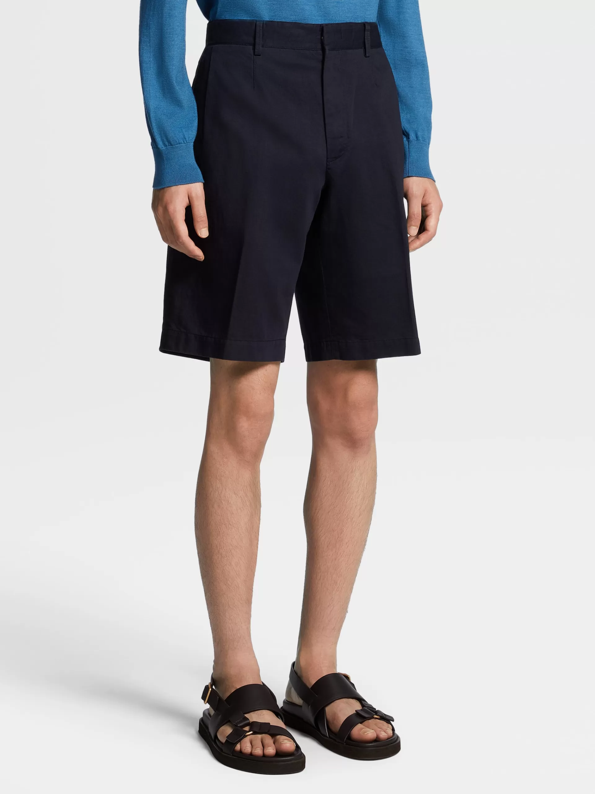 ZEGNA Calças^Calcoes No Tom Summer Chino Em Algodao E Linho Azul-Marinho