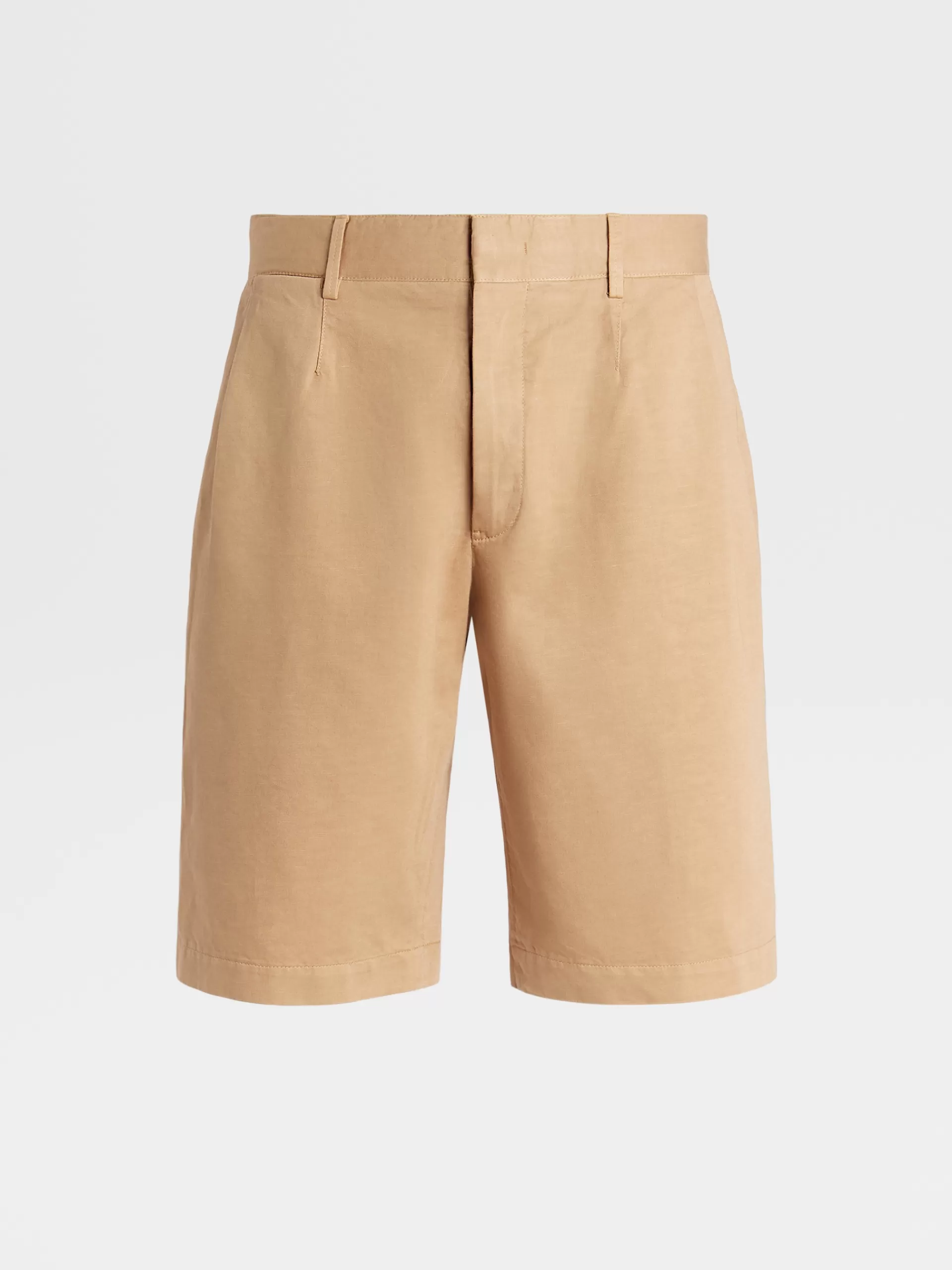 ZEGNA Calças^Calcoes S Summer Chino Em Algodao E Linho Bege-Claro