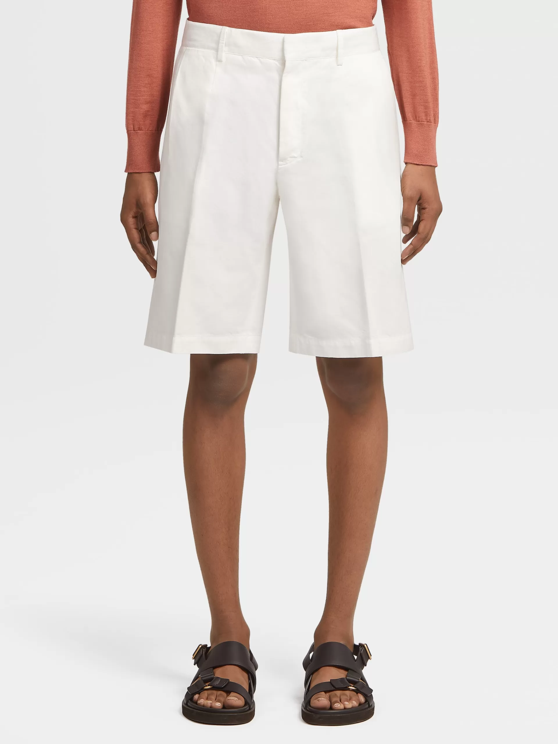 ZEGNA Calças^Calcoes S Summer Chino Em Algodao E Linho Branco