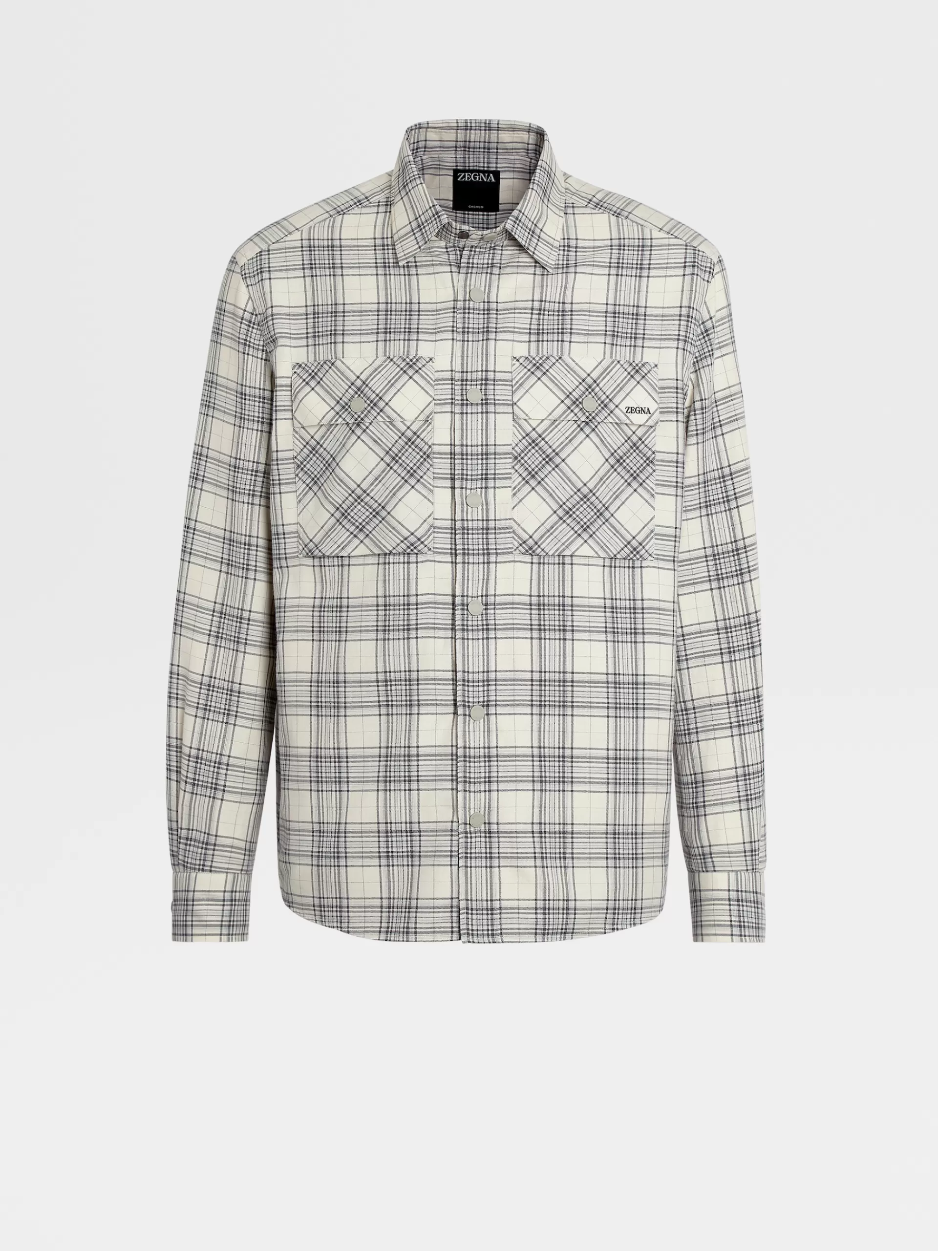 ZEGNA Camisas Para Homem^Camisa Cashco De Manga Comprida Esbranquicada E Preta Com Padrao De Xadrez Esbranquicado/Preto
