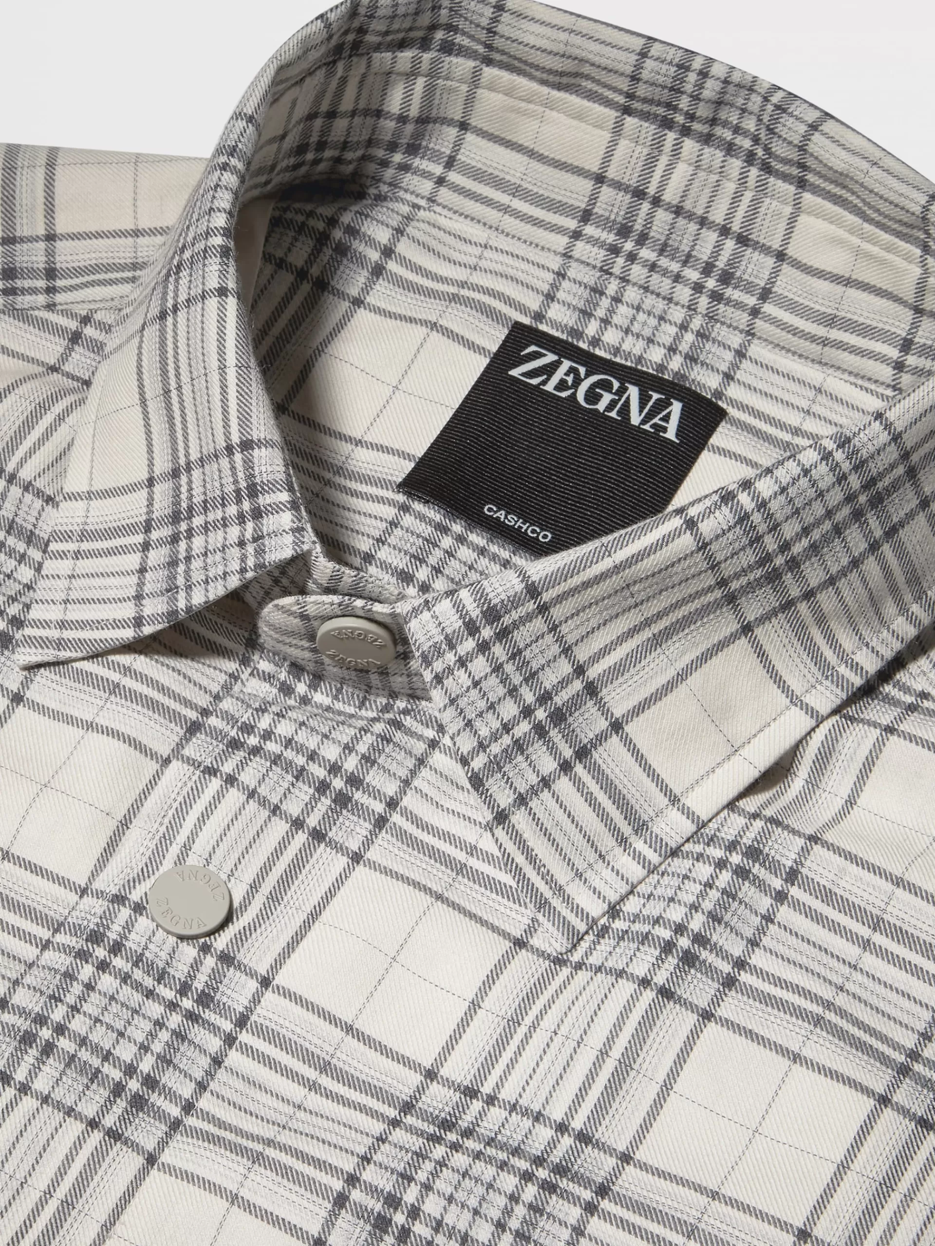 ZEGNA Sobrecamisas E Casacos Chore^Camisa Cashco De Manga Comprida Esbranquicada E Preta Com Padrao De Xadrez Esbranquicado/Preto