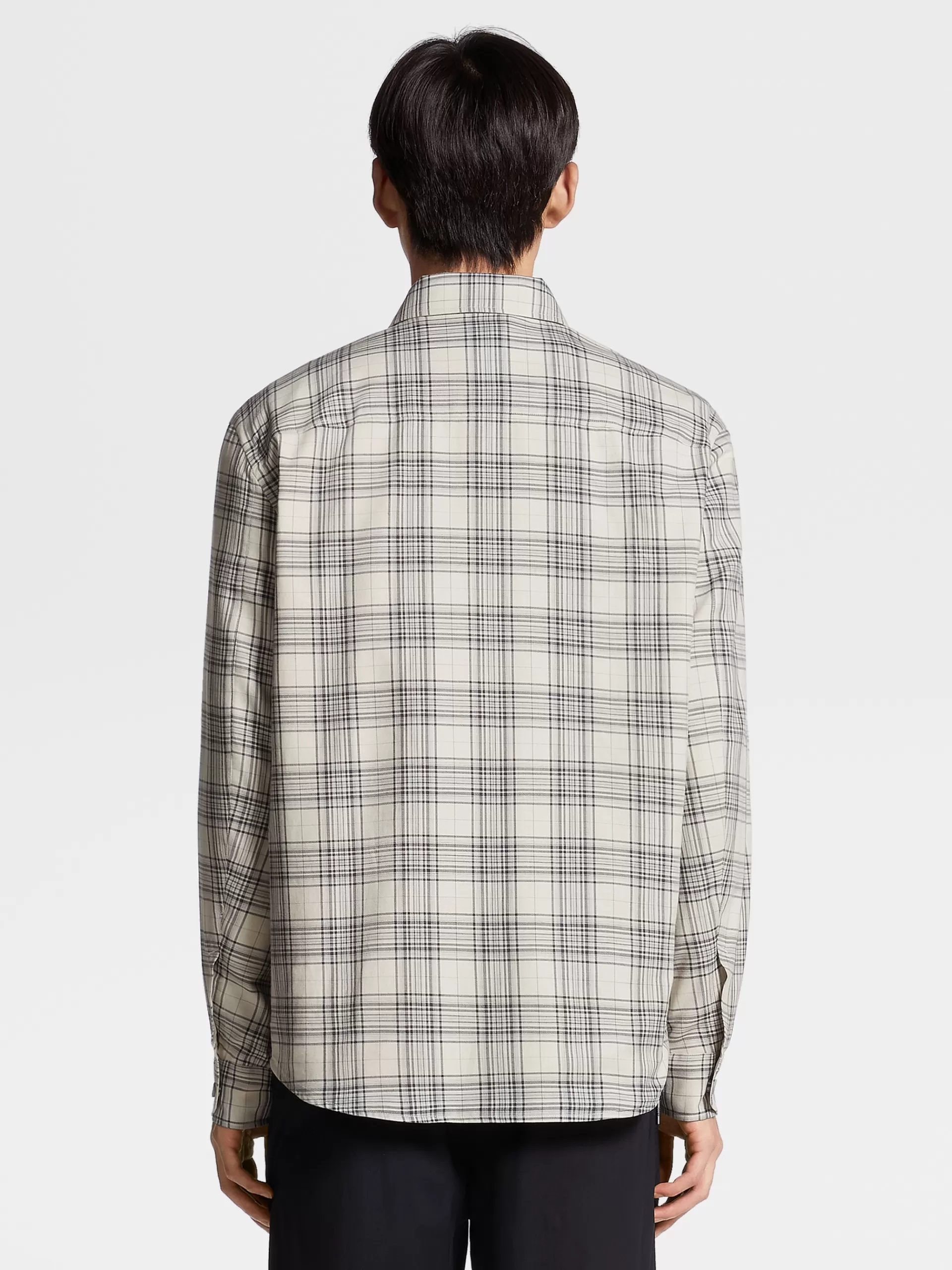 ZEGNA Sobrecamisas E Casacos Chore^Camisa Cashco De Manga Comprida Esbranquicada E Preta Com Padrao De Xadrez Esbranquicado/Preto