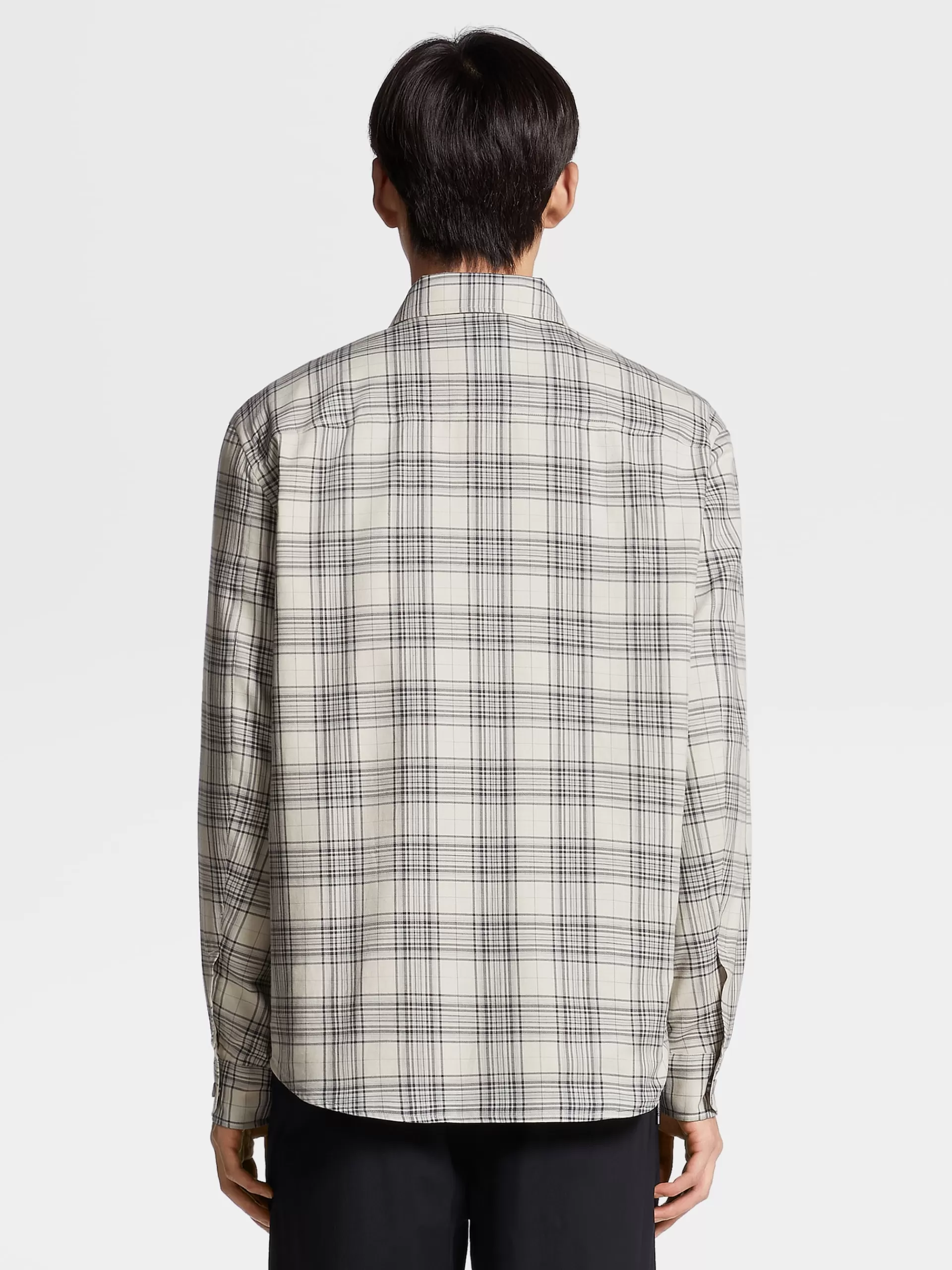 ZEGNA Camisas Para Homem^Camisa Cashco De Manga Comprida Esbranquicada E Preta Com Padrao De Xadrez Esbranquicado/Preto