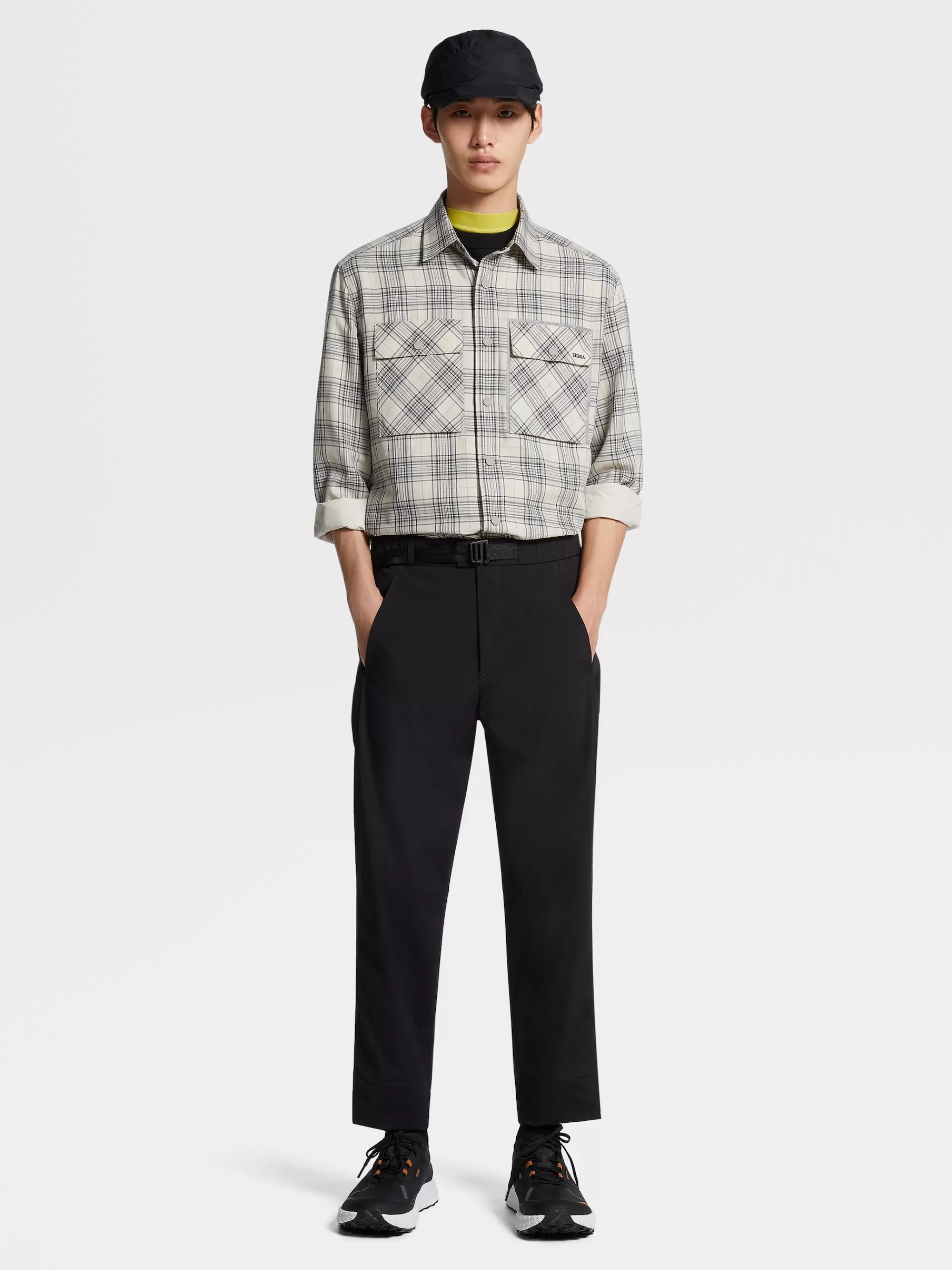 ZEGNA Sobrecamisas E Casacos Chore^Camisa Cashco De Manga Comprida Esbranquicada E Preta Com Padrao De Xadrez Esbranquicado/Preto
