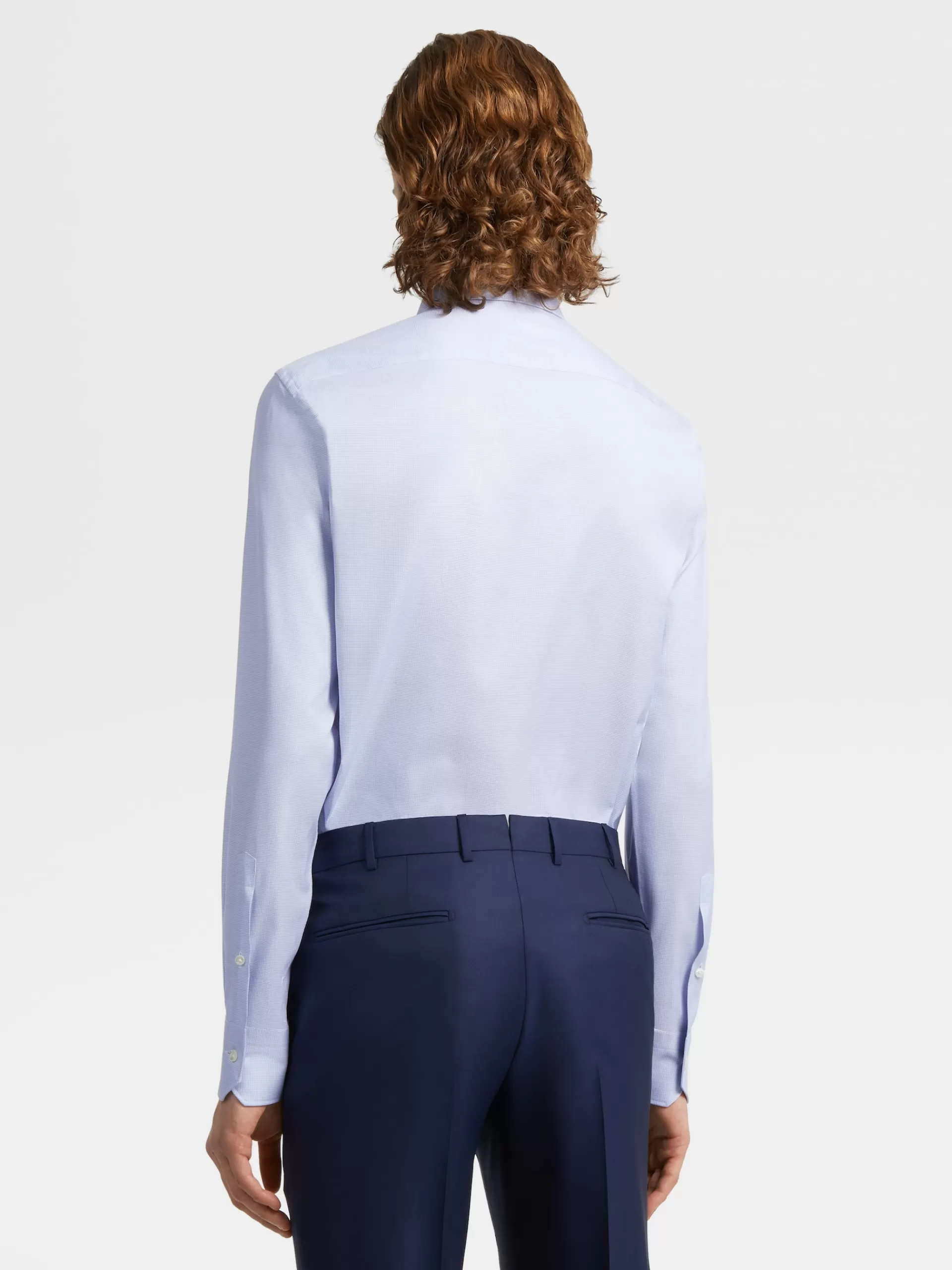 ZEGNA Camisas Para Homem^Camisa De Alfaiataria De Manga Comprida Azul E Branca Em Algodao Trofeo™ Azul/Branco