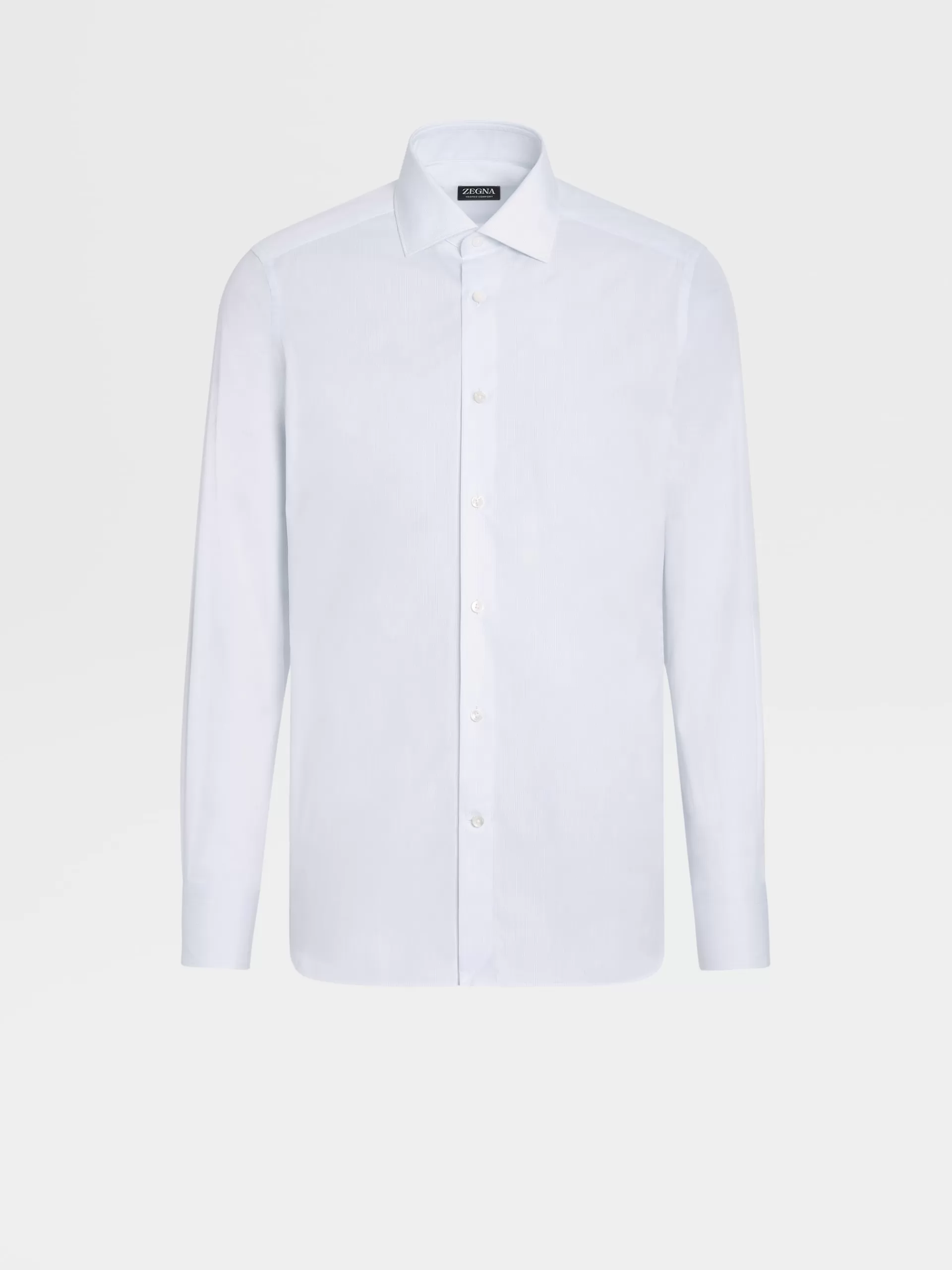 ZEGNA Camisas Para Homem^Camisa De Alfaiataria De Manga Comprida Azul-Clara Com Microrriscas Em Algodao Trofeo™ Comfort Azul-Claro/Branco