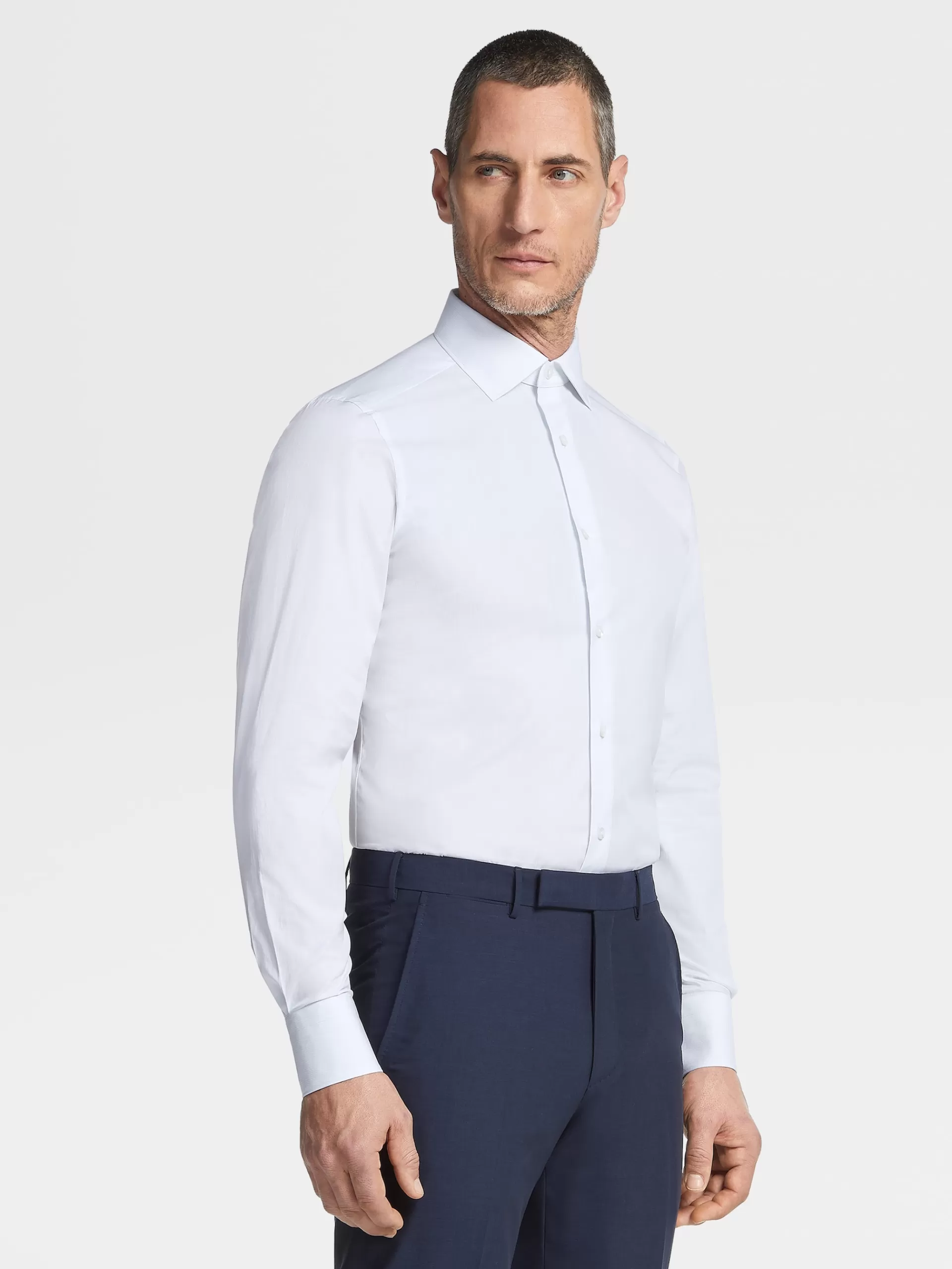 ZEGNA Camisas Para Homem^Camisa De Alfaiataria De Manga Comprida Azul-Clara Com Microrriscas Em Algodao Trofeo™ Comfort Azul-Claro/Branco