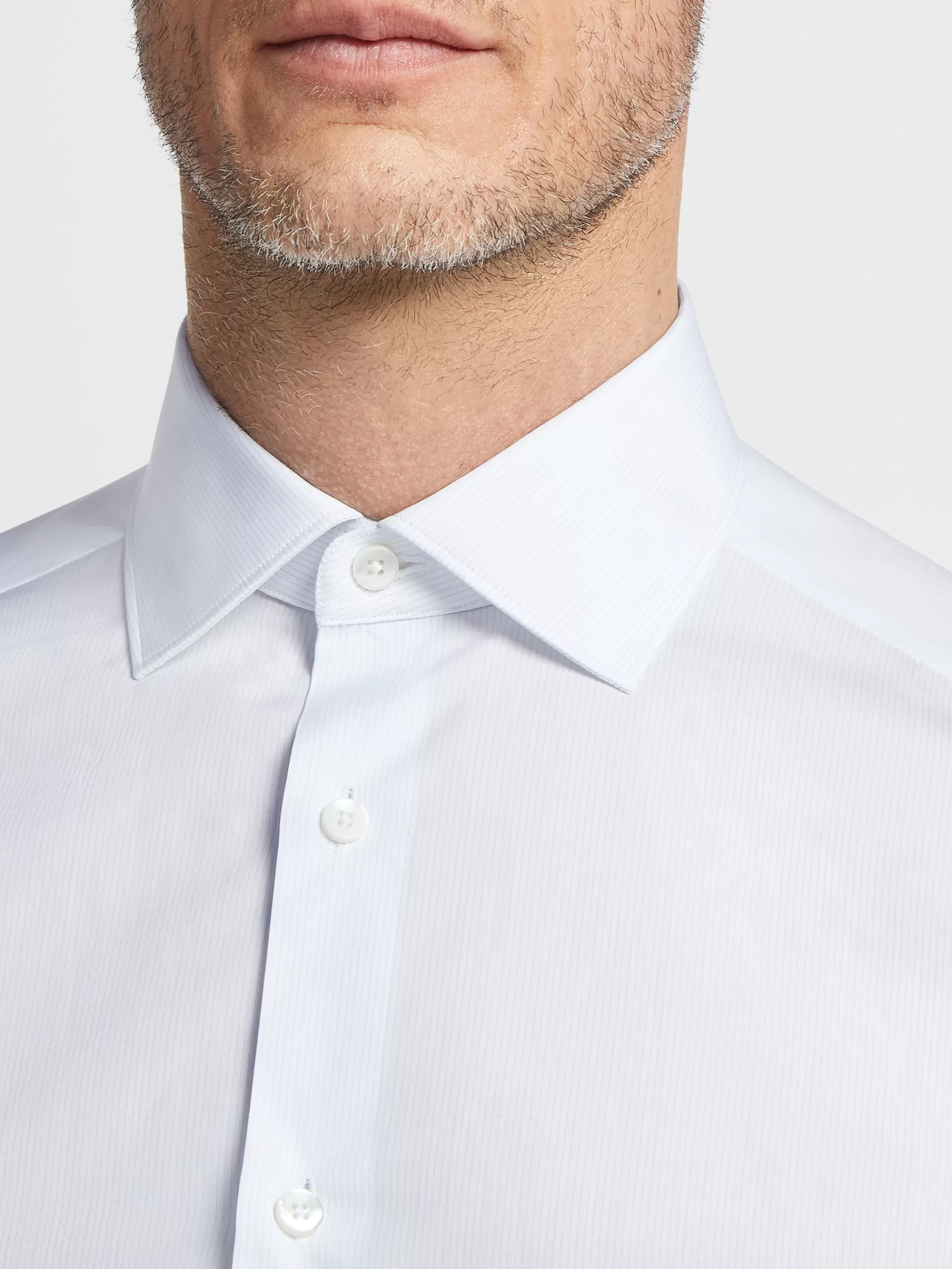 ZEGNA Camisas Para Homem^Camisa De Alfaiataria De Manga Comprida Azul-Clara Com Microrriscas Em Algodao Trofeo™ Comfort Azul-Claro/Branco