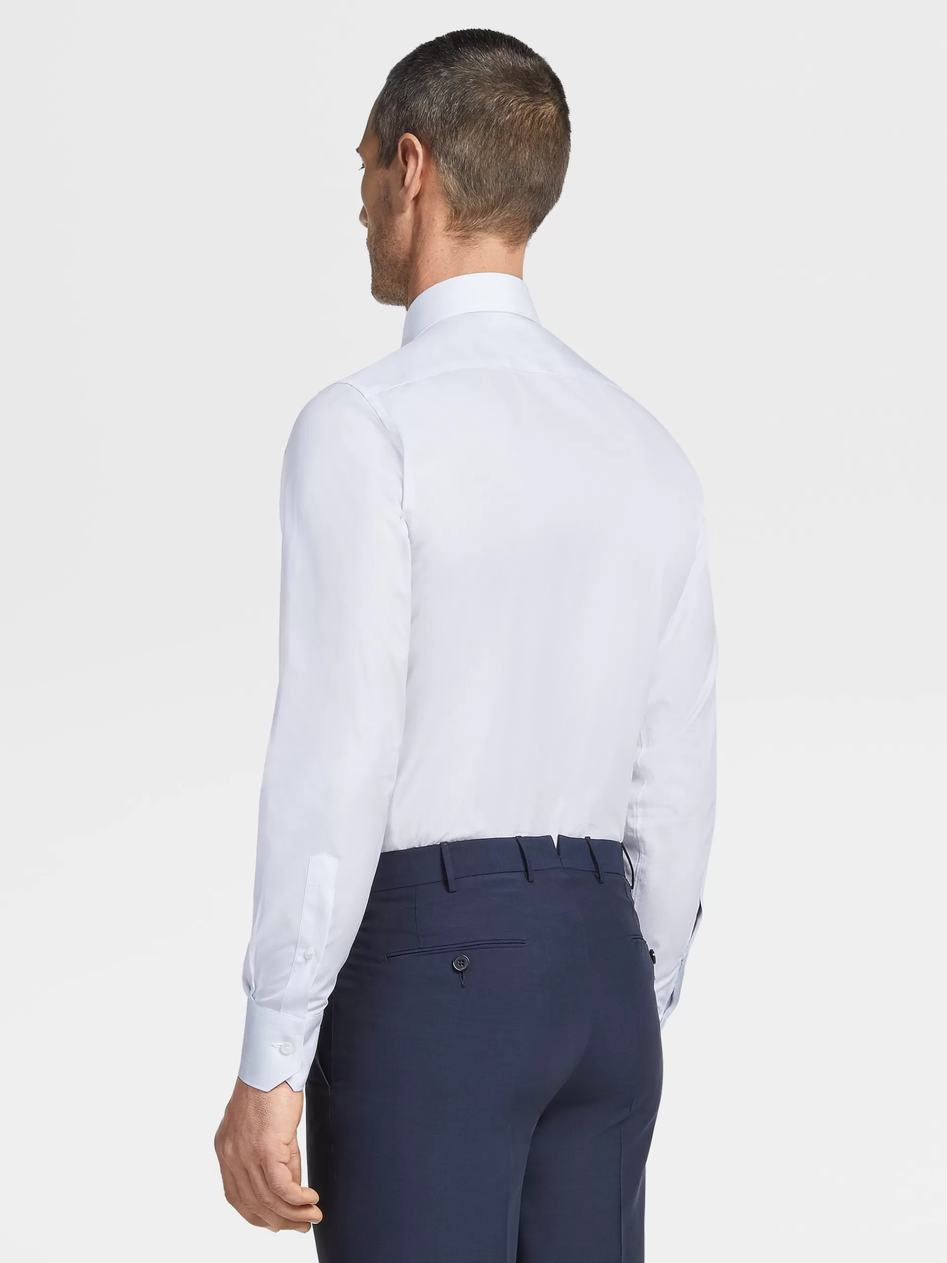 ZEGNA Camisas Para Homem^Camisa De Alfaiataria De Manga Comprida Azul-Clara Com Microrriscas Em Algodao Trofeo™ Comfort Azul-Claro/Branco