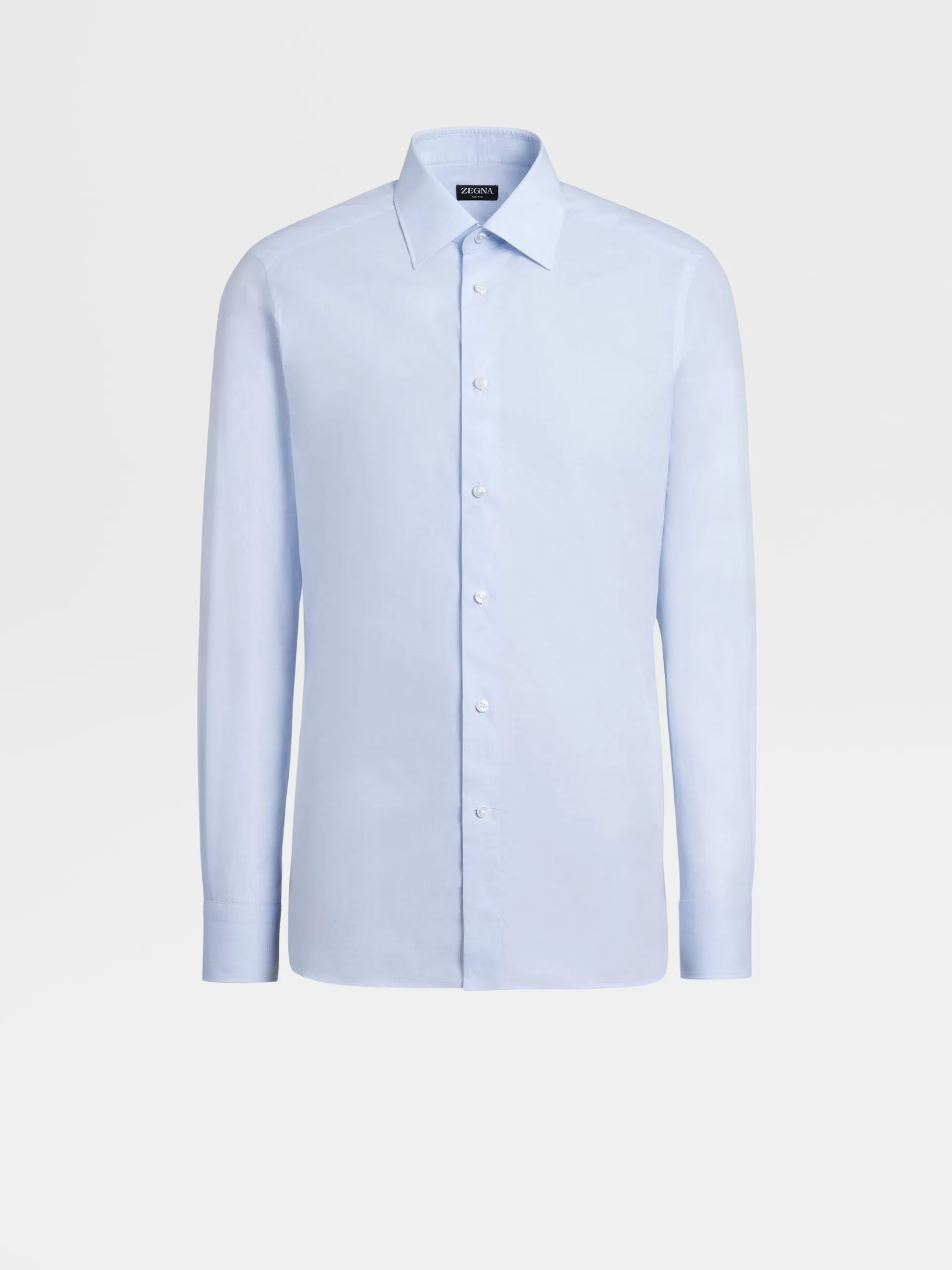 ZEGNA Camisas Para Homem^Camisa De Alfaiataria De Manga Comprida Azul-Clara E Branca Com Micropadrao De Xadrez Em Algodao 100Fili Azul-Claro/Branco