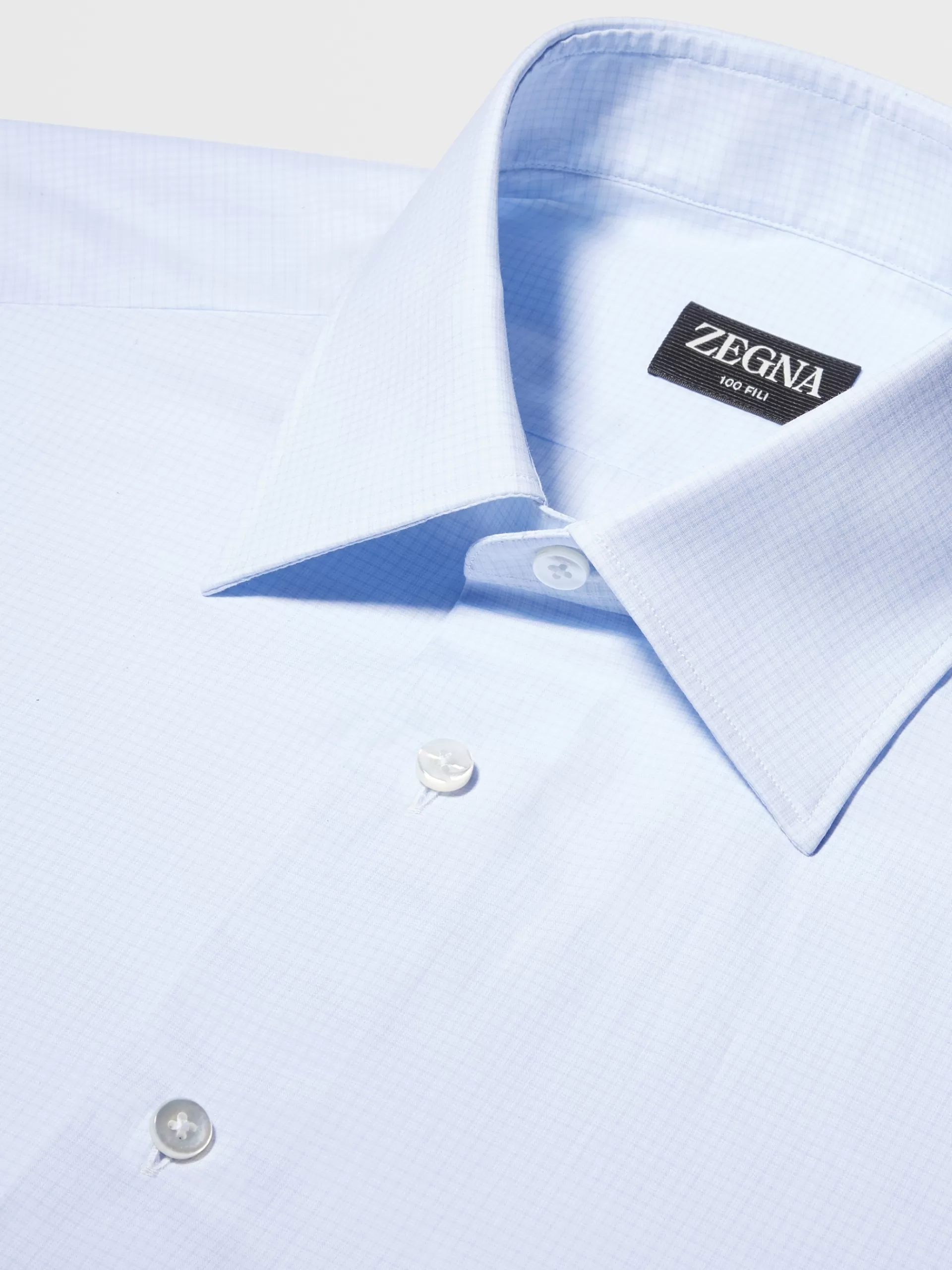 ZEGNA Camisas Para Homem^Camisa De Alfaiataria De Manga Comprida Azul-Clara E Branca Com Micropadrao De Xadrez Em Algodao 100Fili Azul-Claro/Branco