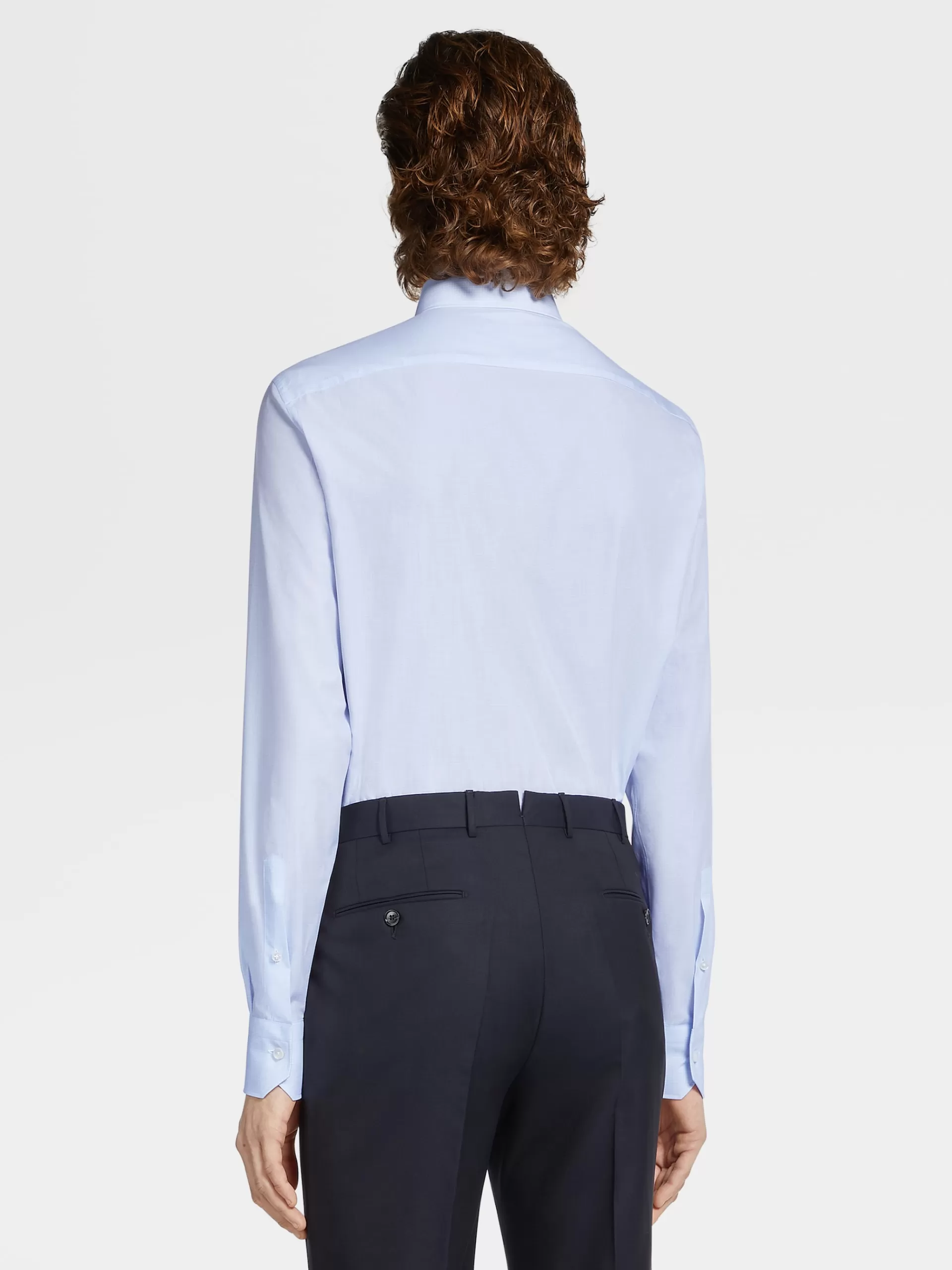 ZEGNA Camisas Para Homem^Camisa De Alfaiataria De Manga Comprida Azul-Clara E Branca Com Micropadrao De Xadrez Em Algodao 100Fili Azul-Claro/Branco