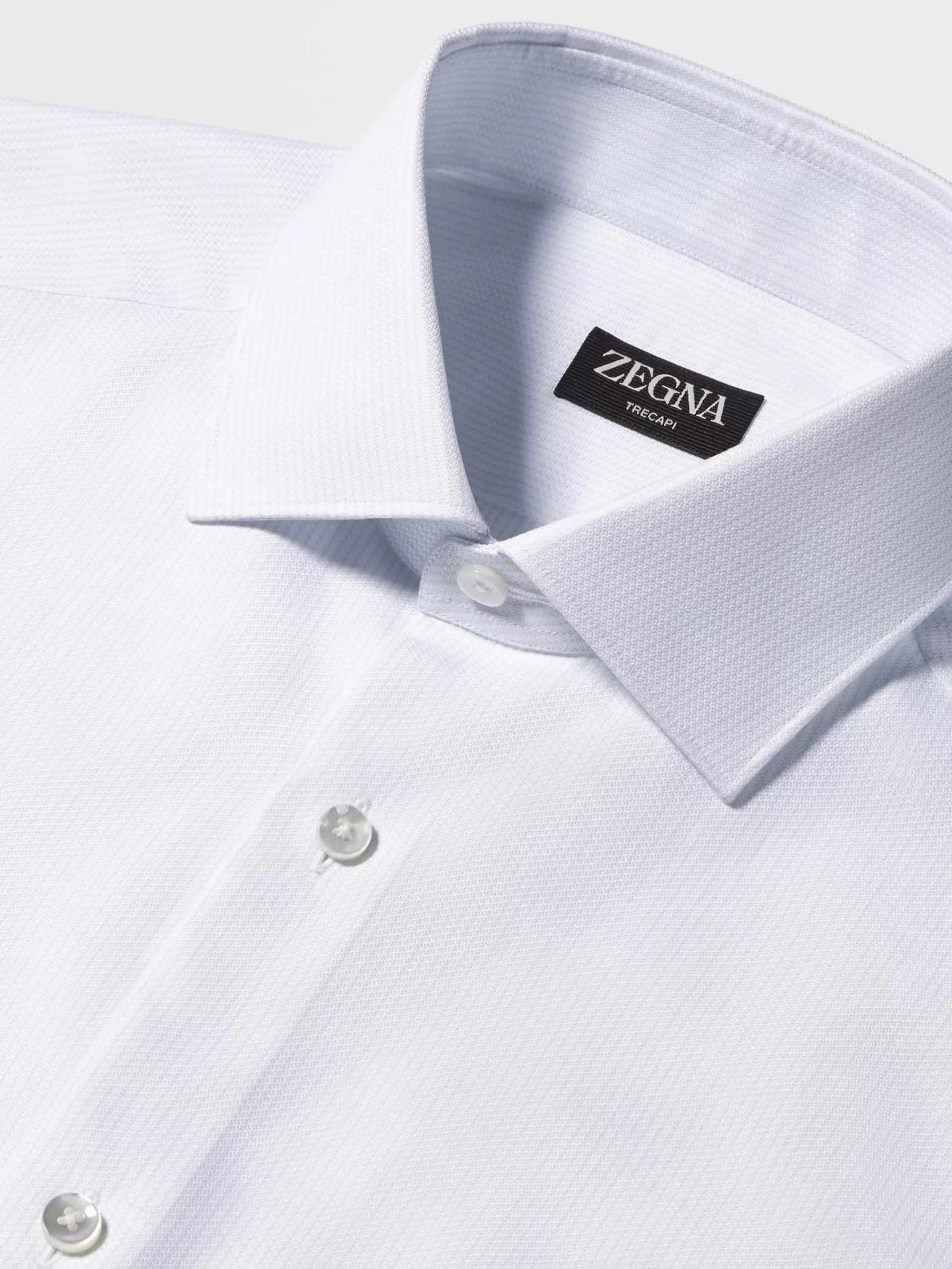 ZEGNA Camisas Para Homem^Camisa De Alfaiataria De Manga Comprida Azul-Clara E Branca Com Microrriscas Em Algodao Trecapi Azul-Claro/Branco