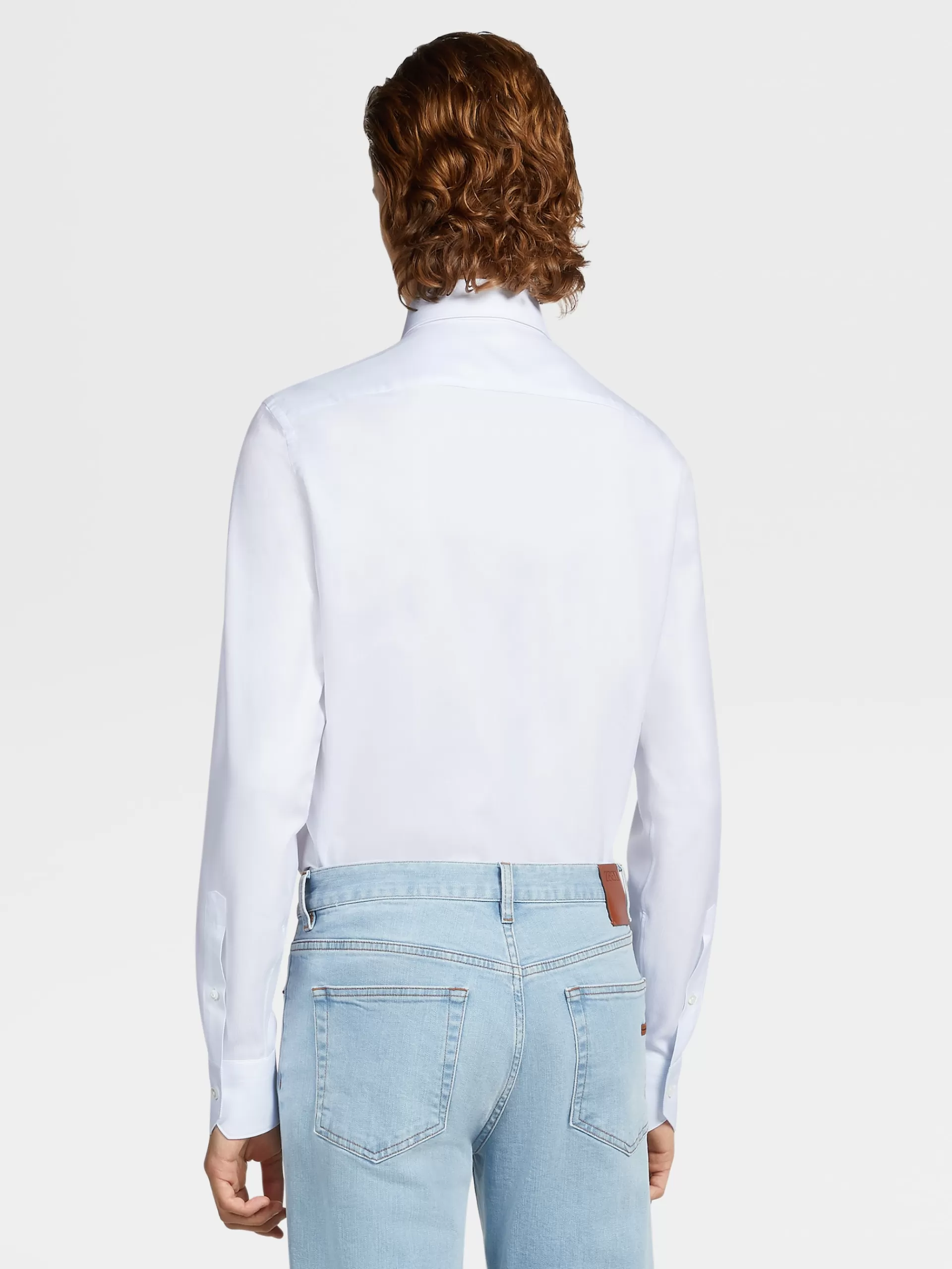 ZEGNA Camisas Para Homem^Camisa De Alfaiataria De Manga Comprida Azul-Clara E Branca Com Microrriscas Em Algodao Trecapi Azul-Claro/Branco
