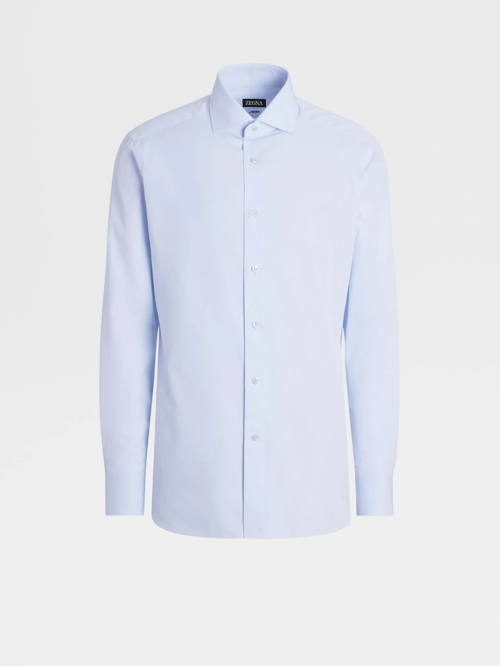 ZEGNA Camisas Para Homem^Camisa De Alfaiataria De Manga Comprida Azul-Clara E Branca Em Algodao Com Micropadrao De Espinha Azul-Claro