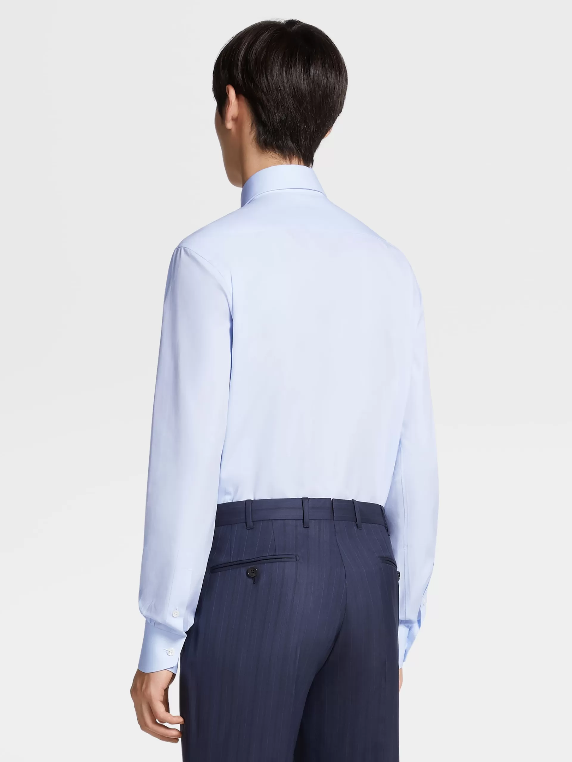 ZEGNA Camisas Para Homem^Camisa De Alfaiataria De Manga Comprida Azul-Clara E Branca Em Algodao Com Micropadrao De Espinha Azul-Claro