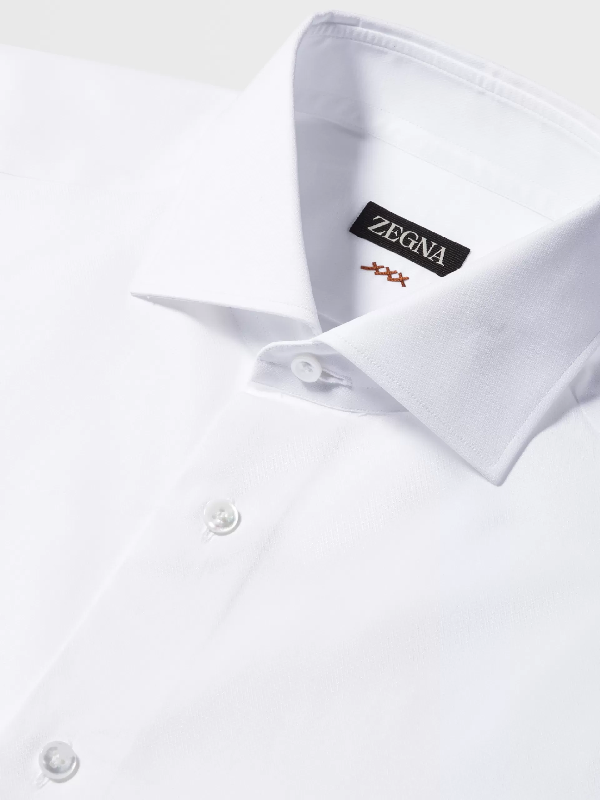 ZEGNA Camisas Para Homem^Camisa De Alfaiataria De Manga Comprida Branca Em Algodao Com Micropadrao De Espinha Branco