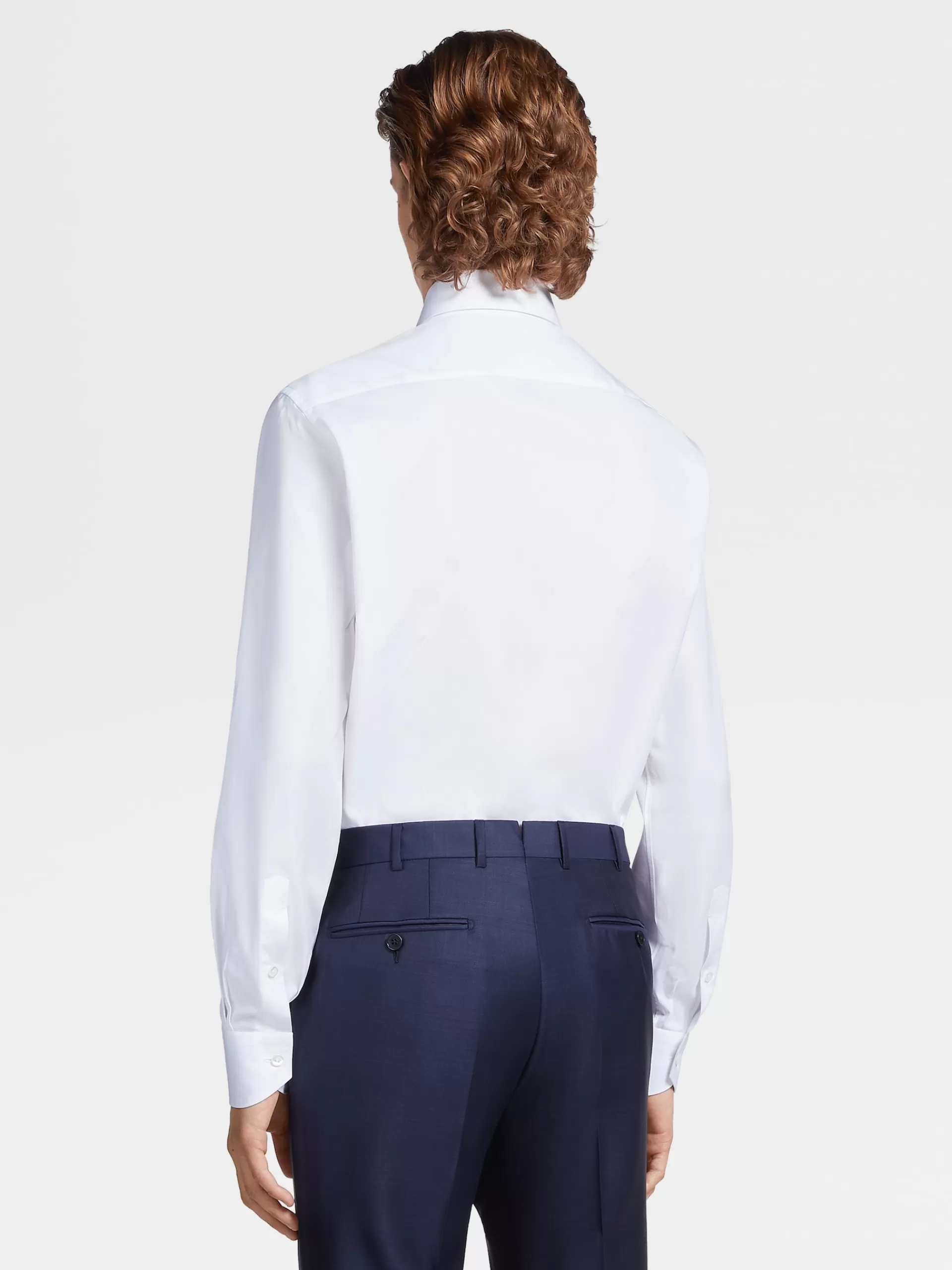 ZEGNA Camisas Para Homem^Camisa De Alfaiataria De Manga Comprida Branca Em Algodao Com Micropadrao De Espinha Branco