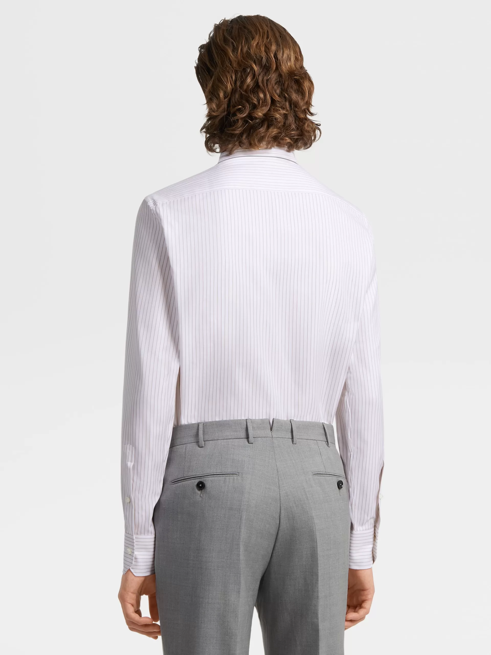 ZEGNA Camisas Para Homem^Camisa De Alfaiataria De Manga Comprida Cor Vicunha E Branca Com Microrriscas Em Algodao Trecapi Vicunha/Branco
