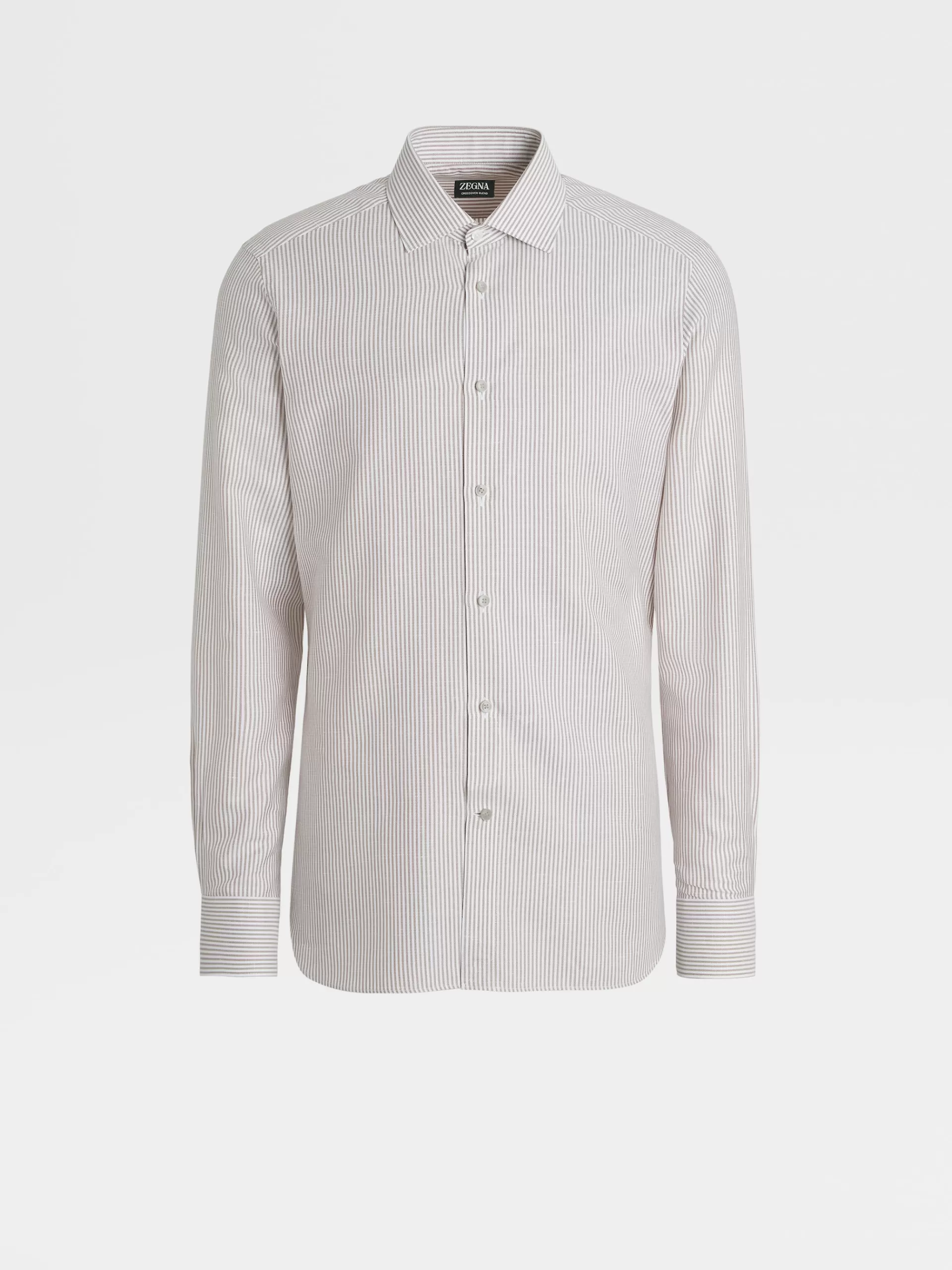 ZEGNA Camisas Para Homem^Camisa De Alfaiataria De Manga Comprida Crossover Blend Em Algodao, Linho E Seda As Riscas Camel Camel/Branco
