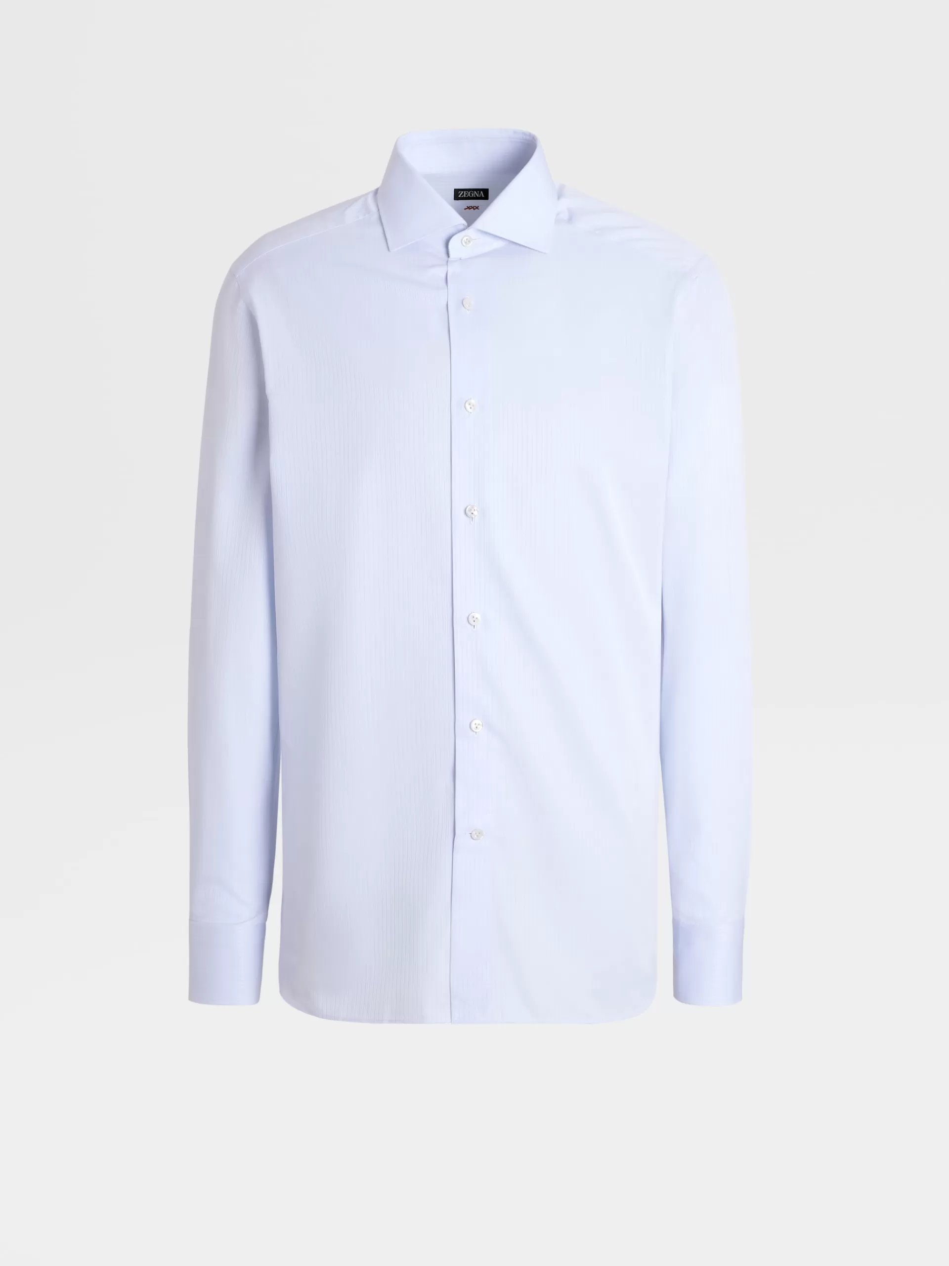 ZEGNA Camisas Para Homem^Camisa De Alfaiataria De Manga Comprida Em Algodao As Riscas Azul-Claras Azul-Claro