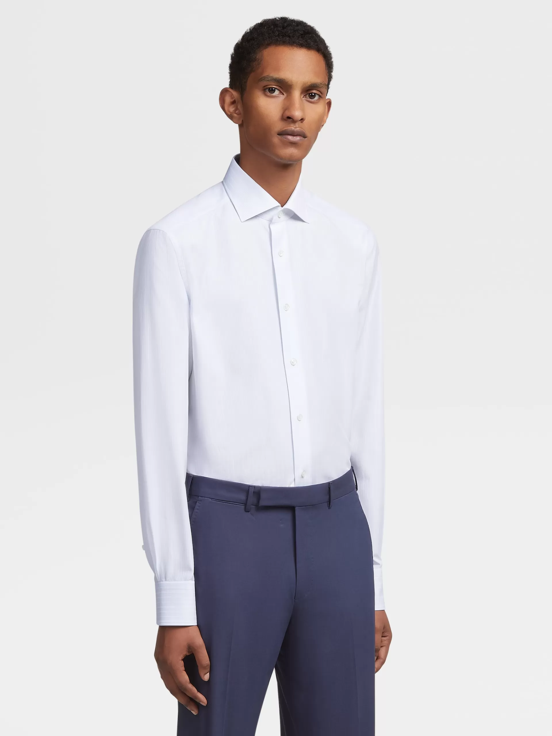 ZEGNA Camisas Para Homem^Camisa De Alfaiataria De Manga Comprida Em Algodao As Riscas Azul-Claras Branco/Azul-Claro
