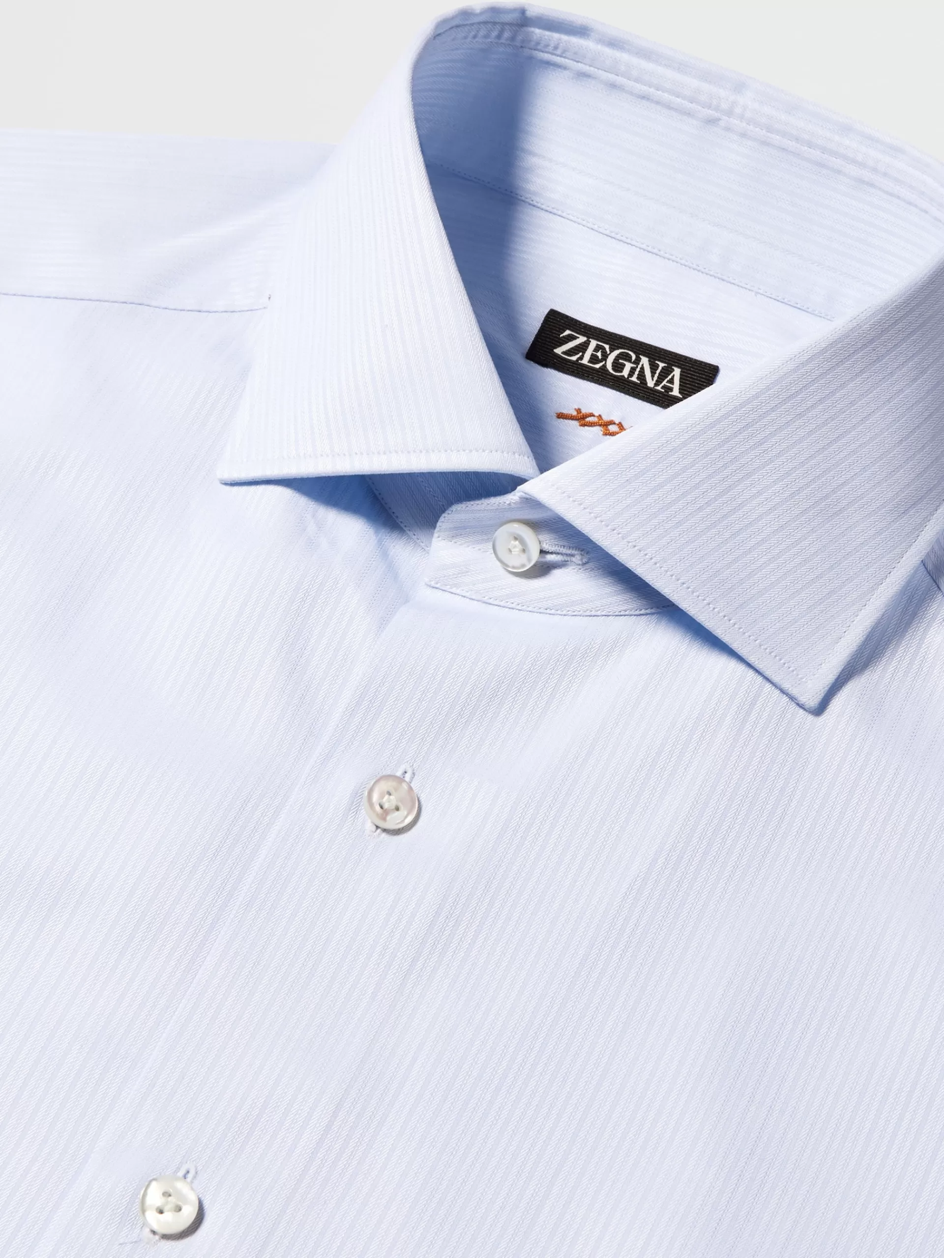 ZEGNA Camisas Para Homem^Camisa De Alfaiataria De Manga Comprida Em Algodao As Riscas Azul-Claras Azul-Claro