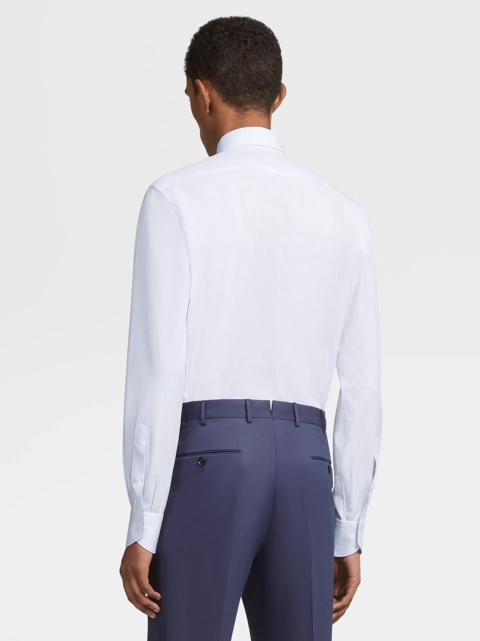 ZEGNA Camisas Para Homem^Camisa De Alfaiataria De Manga Comprida Em Algodao As Riscas Azul-Claras Branco/Azul-Claro