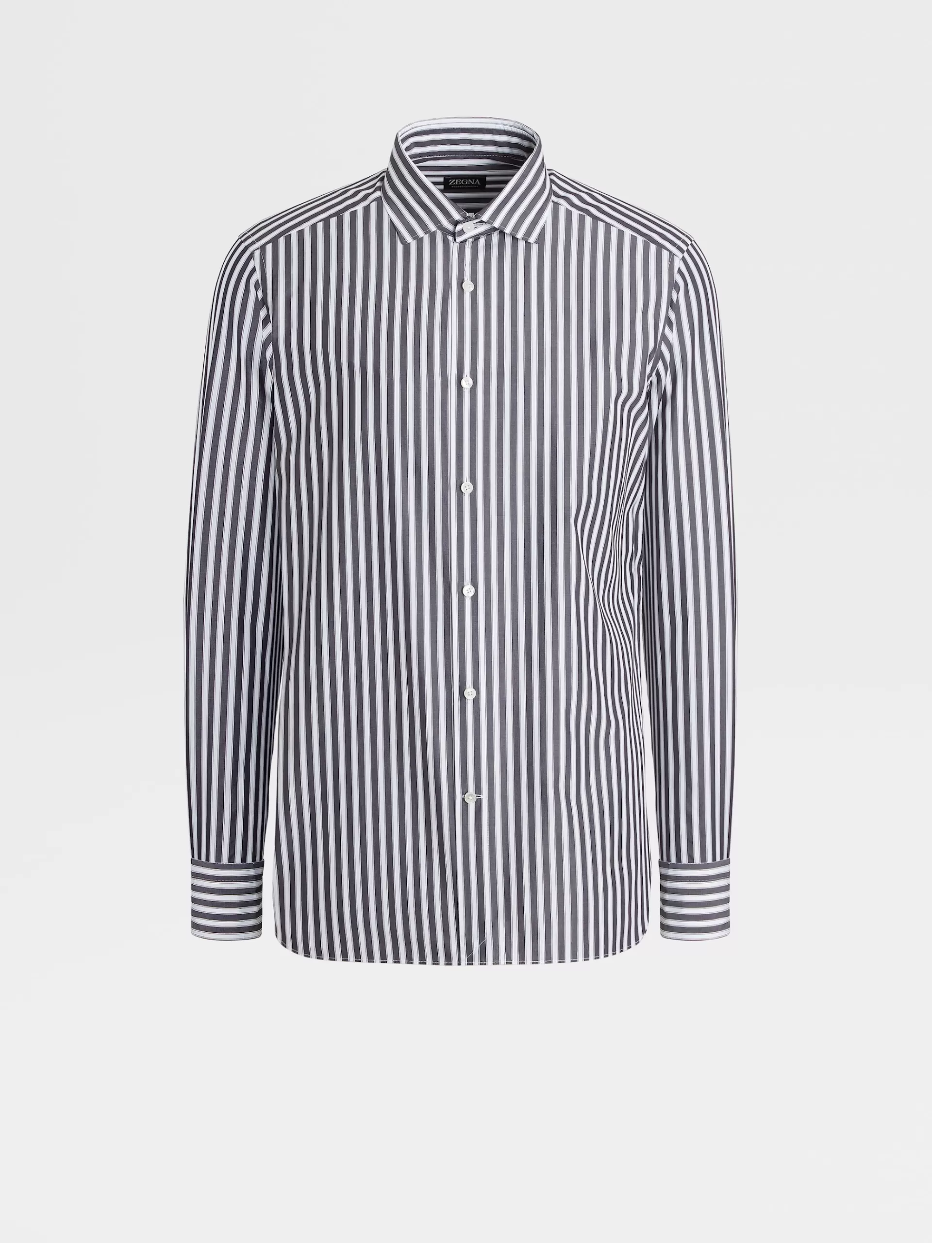 ZEGNA Camisas Para Homem^Camisa De Alfaiataria De Manga Comprida No Tom Cinzento-Escuro Com Macrorriscas Em Algodao Trofeo™ Comfort Cinzento-Escuro/Branco
