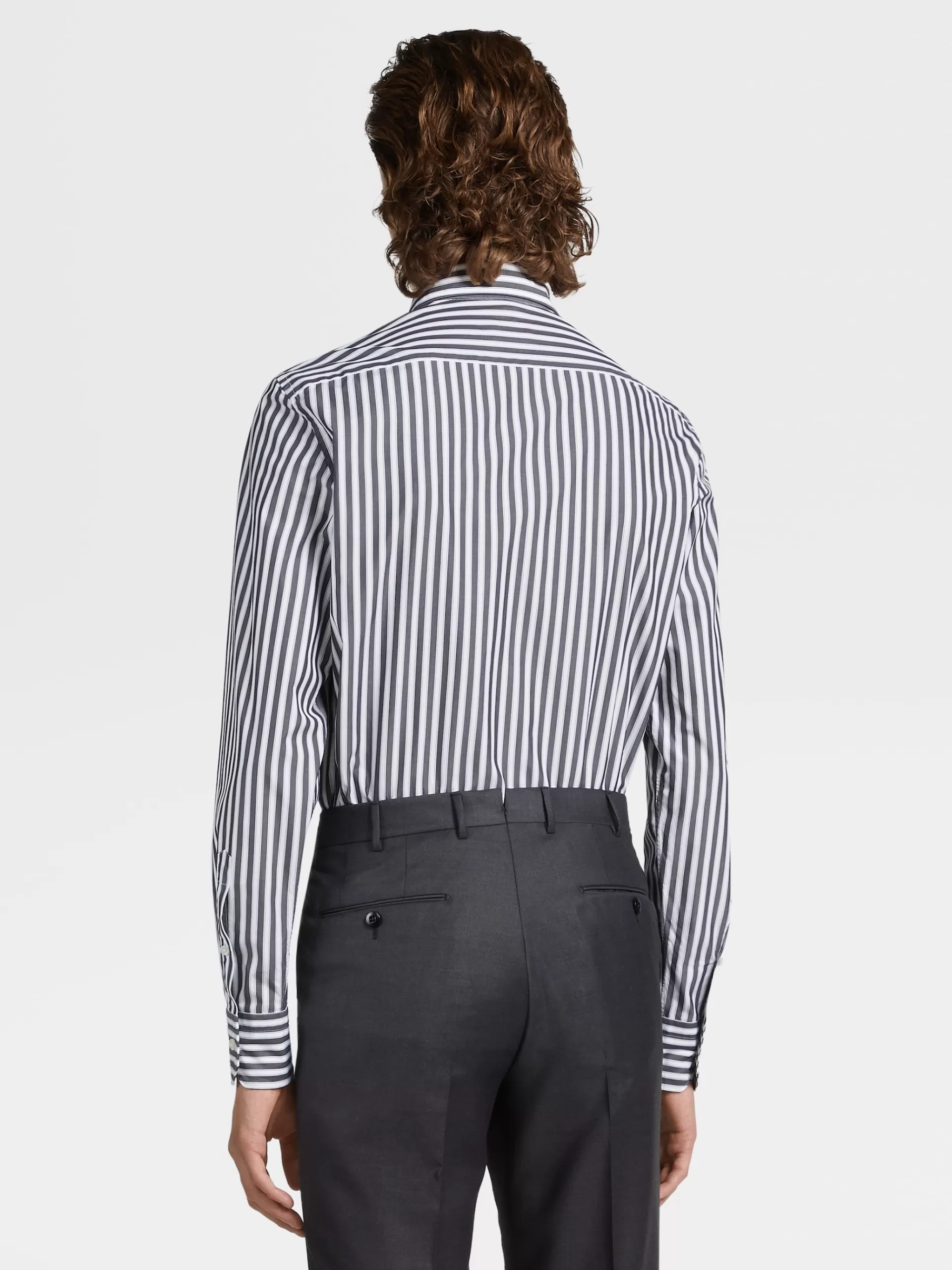 ZEGNA Camisas Para Homem^Camisa De Alfaiataria De Manga Comprida No Tom Cinzento-Escuro Com Macrorriscas Em Algodao Trofeo™ Comfort Cinzento-Escuro/Branco