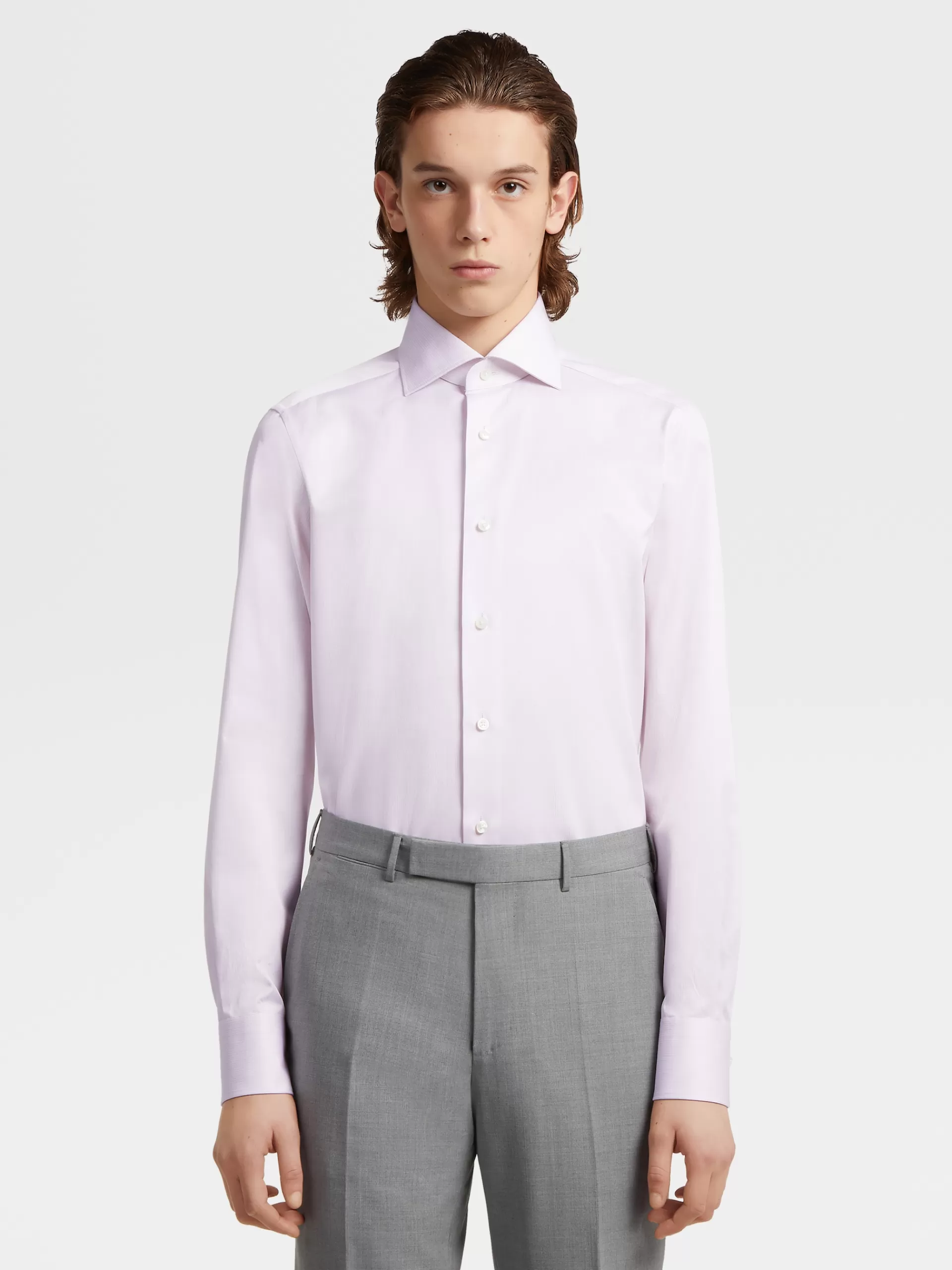 ZEGNA Camisas Para Homem^Camisa De Alfaiataria De Manga Comprida Rosa-Velho E Branca Com Microrriscas Em Algodao Trofeo™ Rosa-Velho/Branco