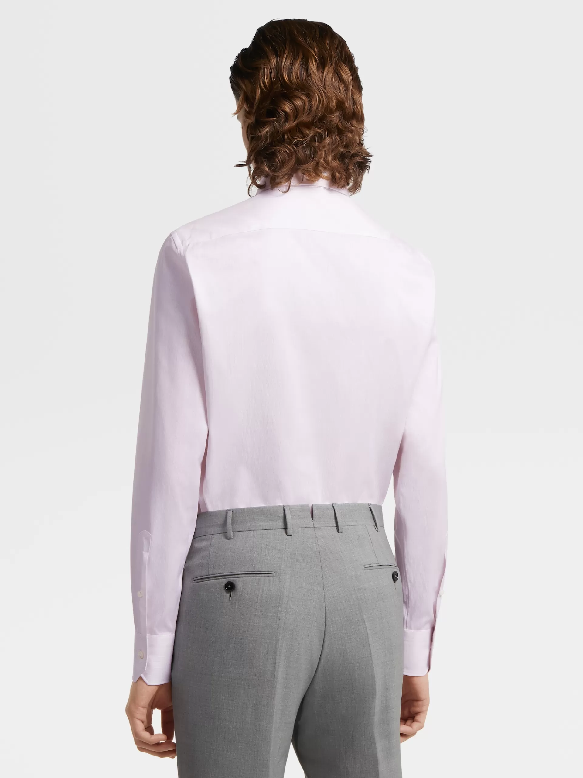 ZEGNA Camisas Para Homem^Camisa De Alfaiataria De Manga Comprida Rosa-Velho E Branca Com Microrriscas Em Algodao Trofeo™ Rosa-Velho/Branco