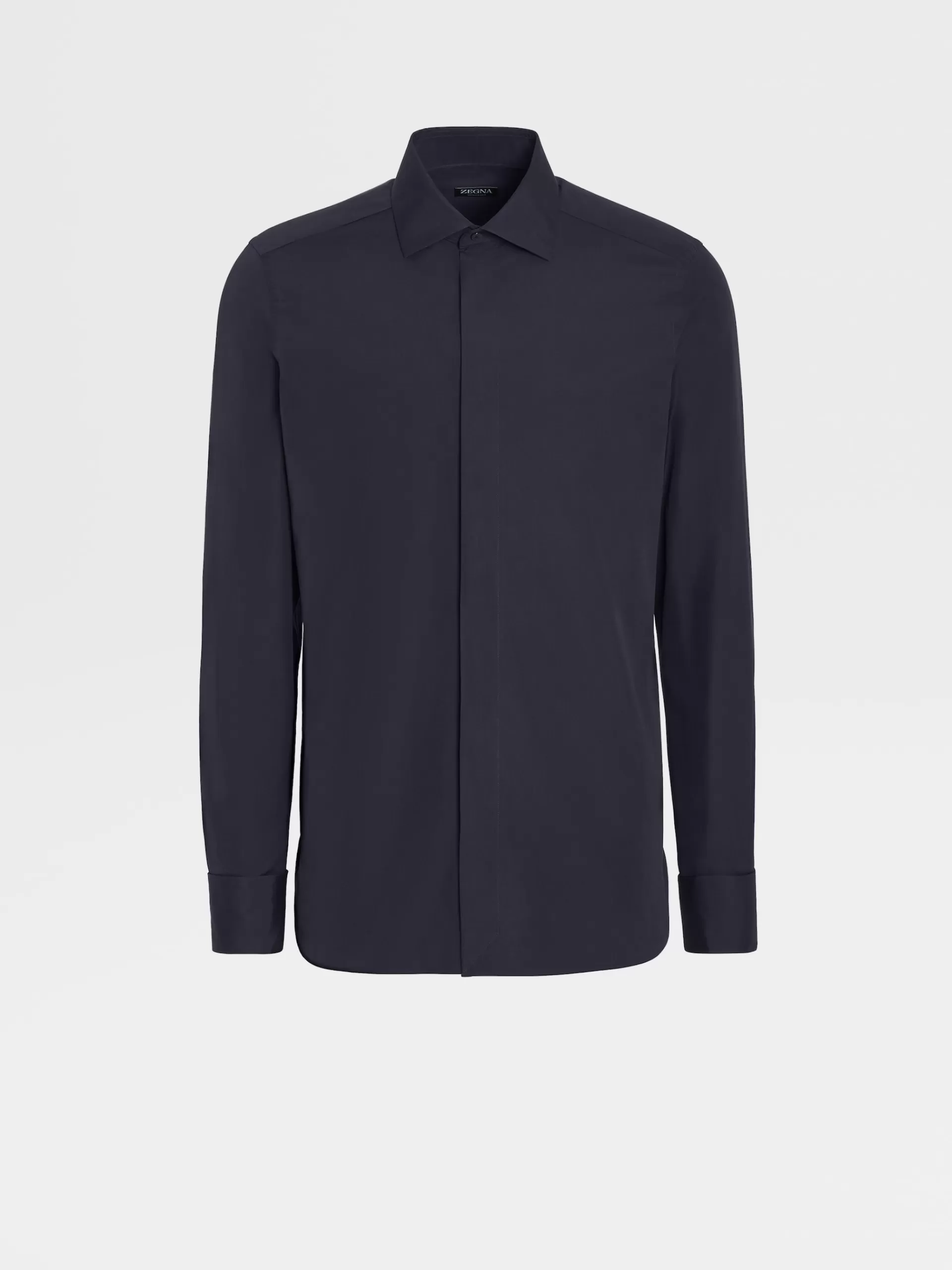 ZEGNA Camisas Para Homem^Camisa De Cerimonia De Manga Comprida Azul-Escura Em Seda Pura Azul-Escuro