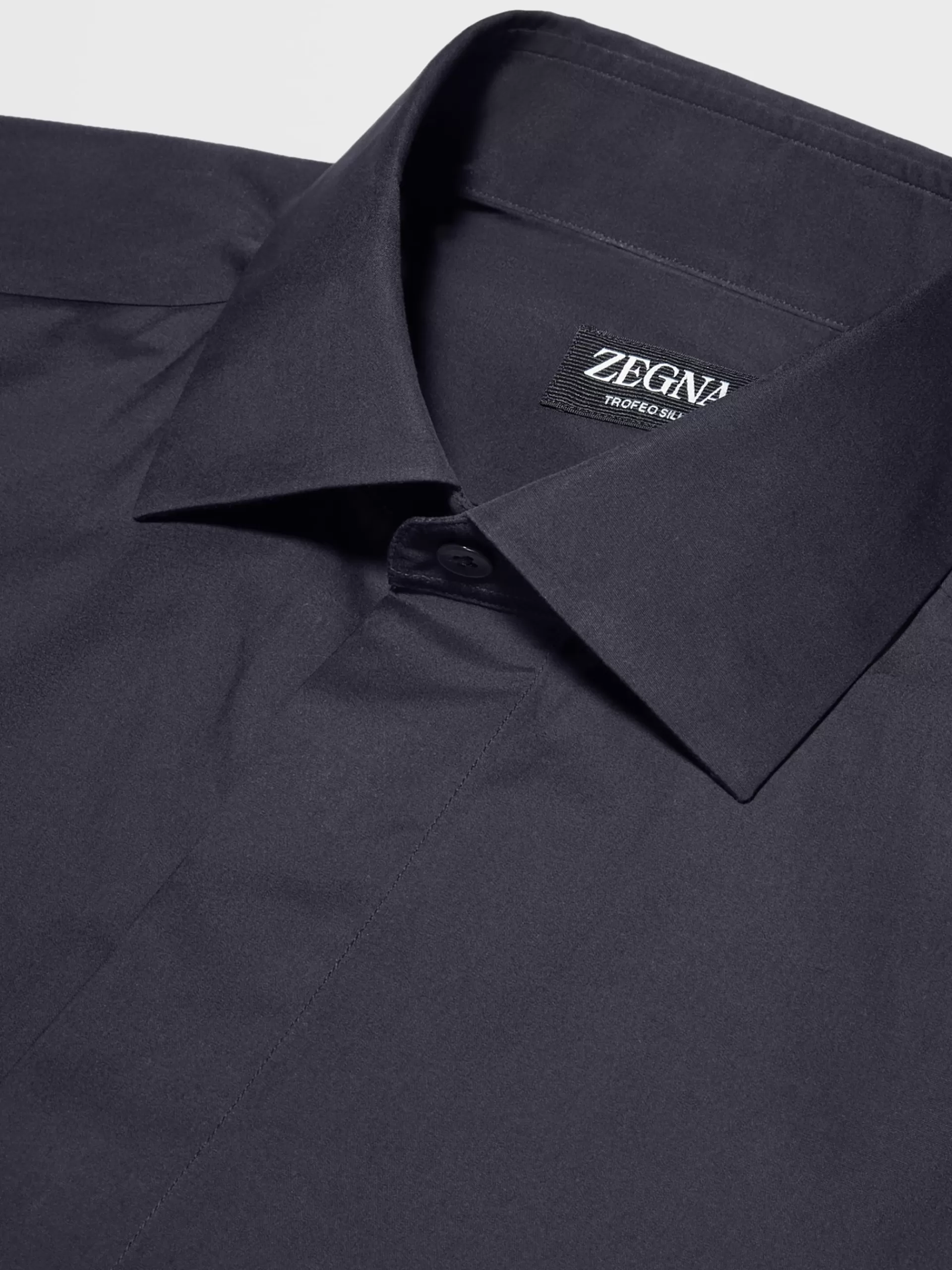 ZEGNA Camisas Para Homem^Camisa De Cerimonia De Manga Comprida Azul-Escura Em Seda Pura Azul-Escuro