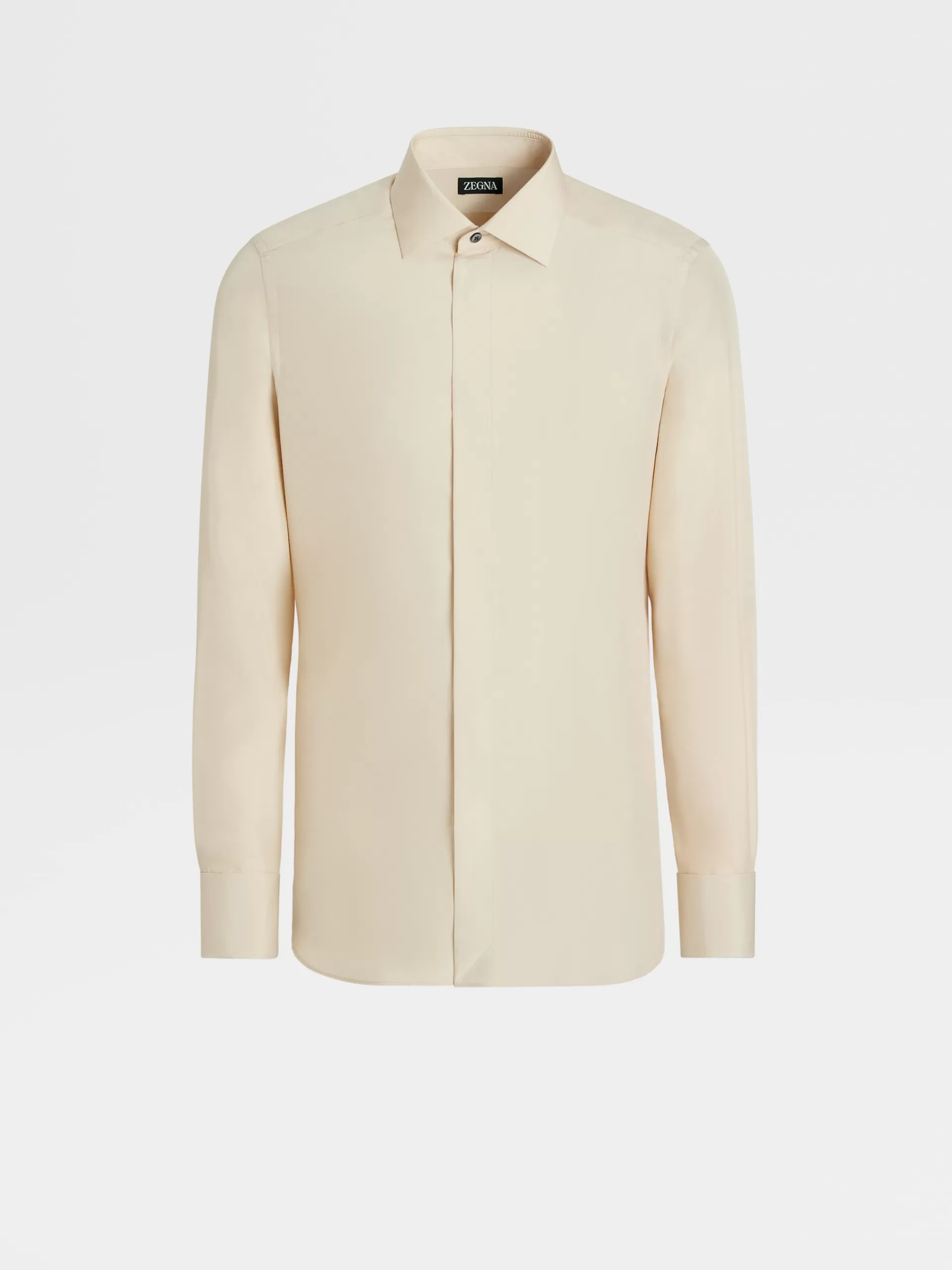 ZEGNA Camisas Para Homem^Camisa De Cerimonia De Manga Comprida Bege-Clara Em Seda Pura Bege-Claro
